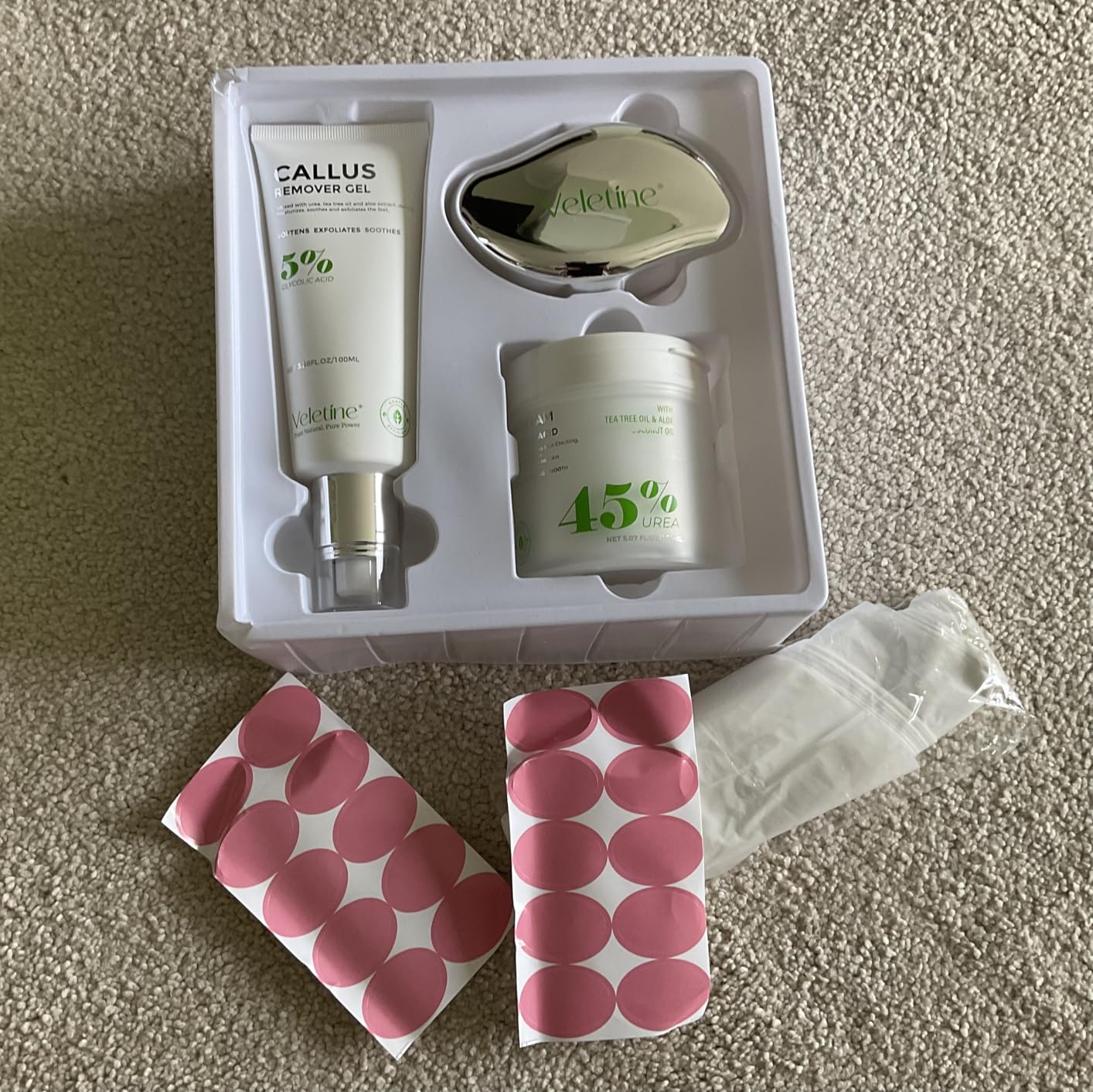 veletine Tea Tree & Aloe Foot Care Set - Urea Cream,Callus Remover Gel & Foot Callus Remover,10Pairs Mask Sleeves for Dry Cracked Feet - Pedicure Kit for for Birthday Women Men Gift 100ml
