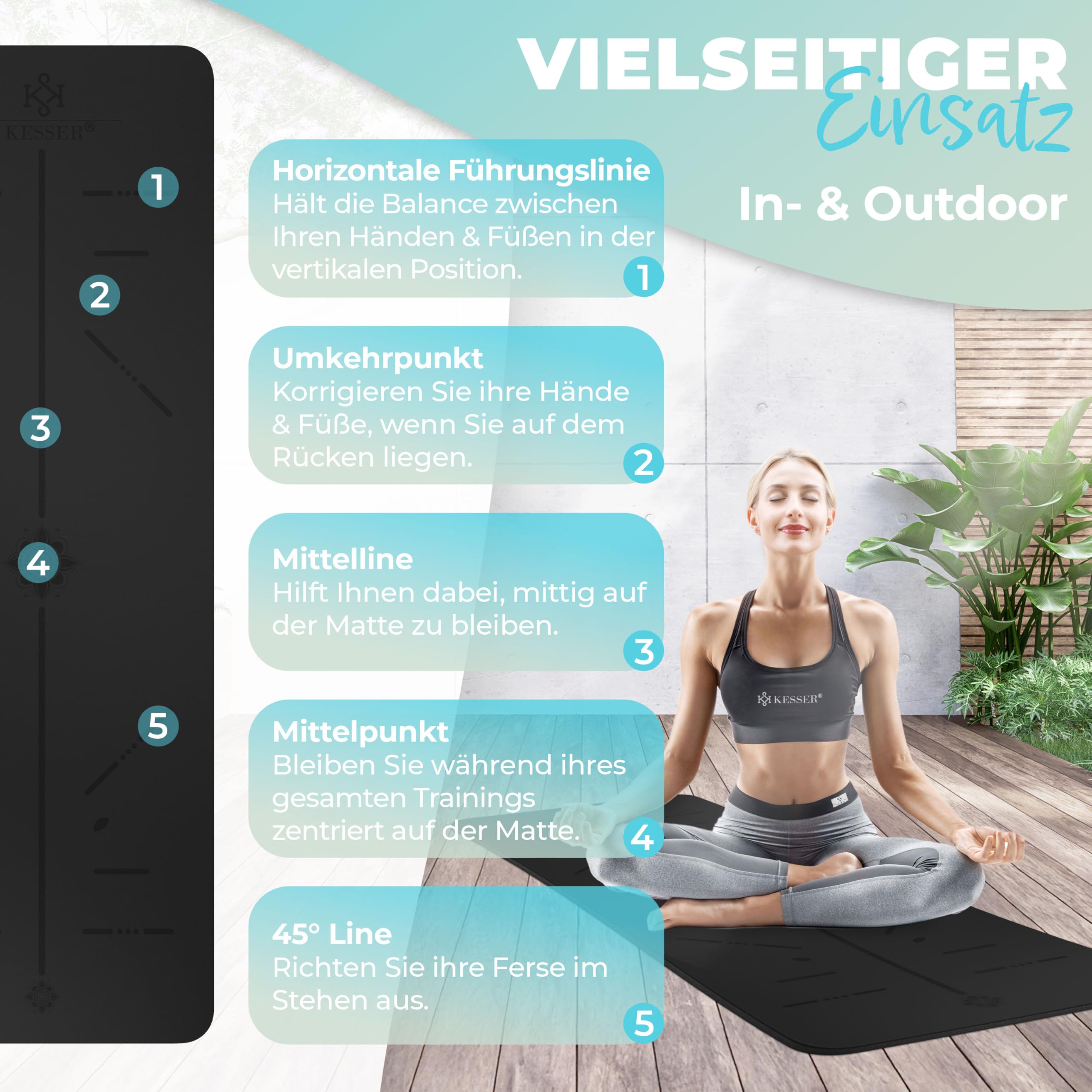 KESSER® Gymnastikmatte mit Tragegurt rutschfest TPE Yogamatte Gepolstert & rutschfest Fitnessmatte, 183 x 61 Trainingsmatte für Fitness Sportmatte, Pilates & Gymnastik Workout