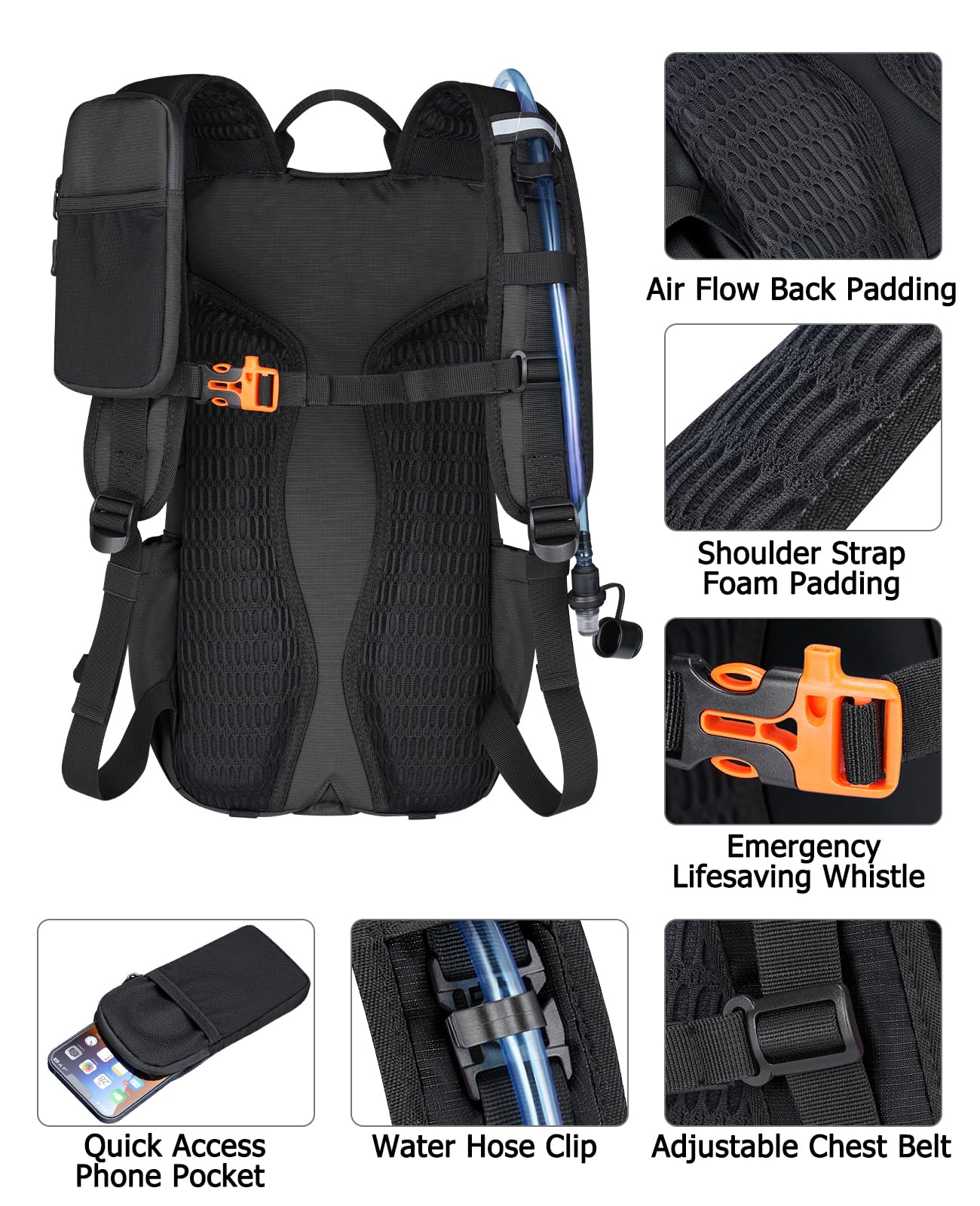 NOOLA Mochila de hidratación con bolsa de agua de 3 litros, mochila de agua de 22 litros para senderismo, ciclismo, correr, ciclismo, mochila ligera de senderismo