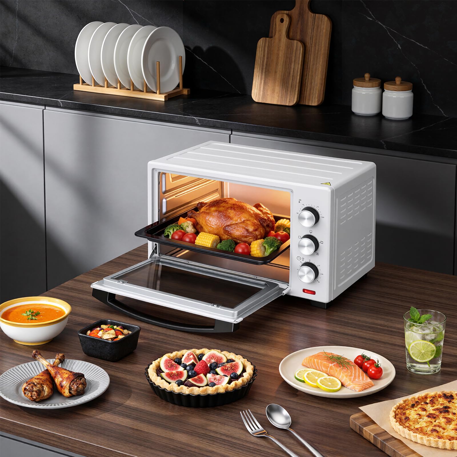 WOLTU Fornetto Elettrico 28L 1600W Temperatura 100-230°C Timer 0-60min Doppio Vetro Bianco