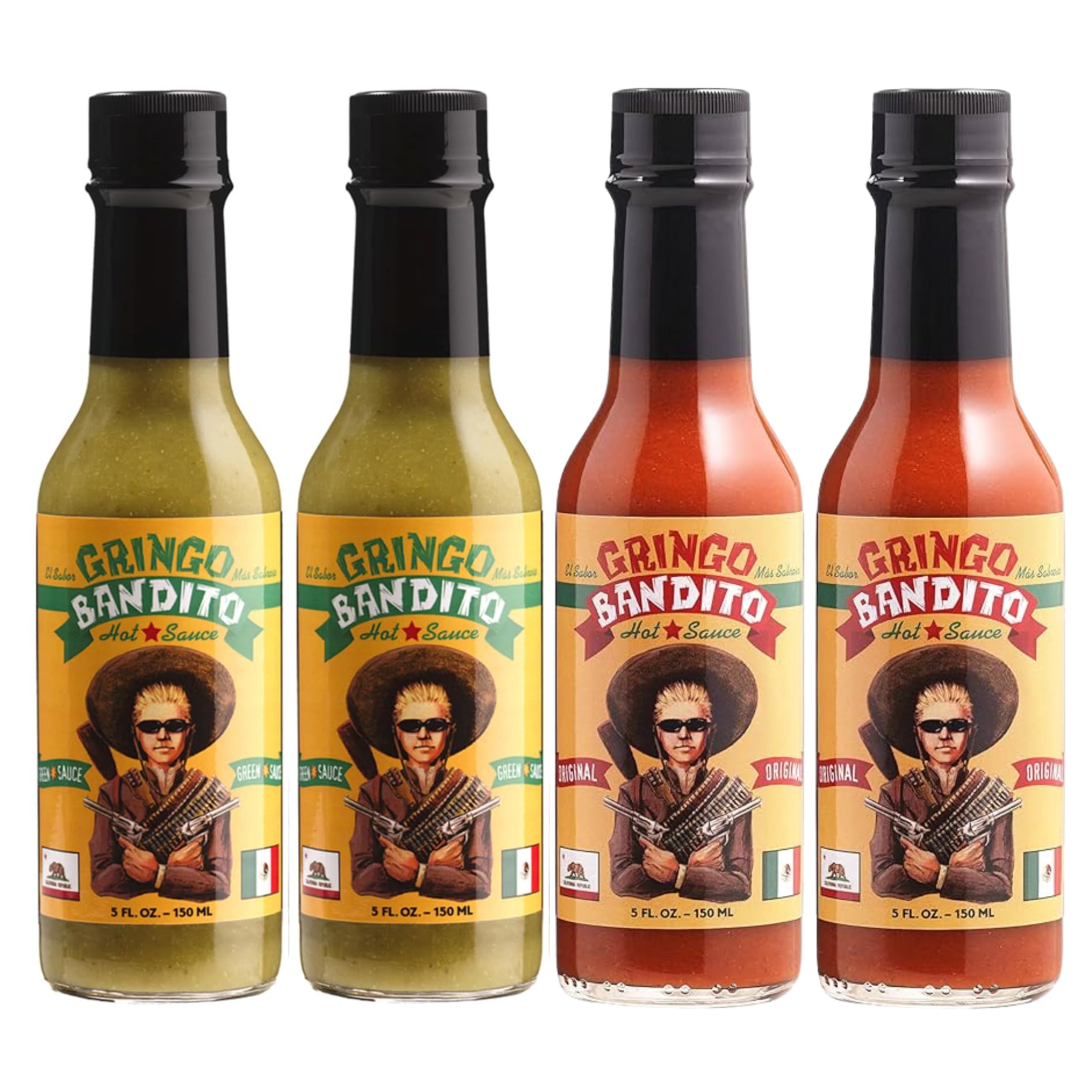 Gringo Bandito Hot Sauce, Original Hot & Green Habanero, 5 Fl Oz (Pack of 4), Medium Heat, Habanero Peppers with Onions & Spices, Gluten-Free, Paleo