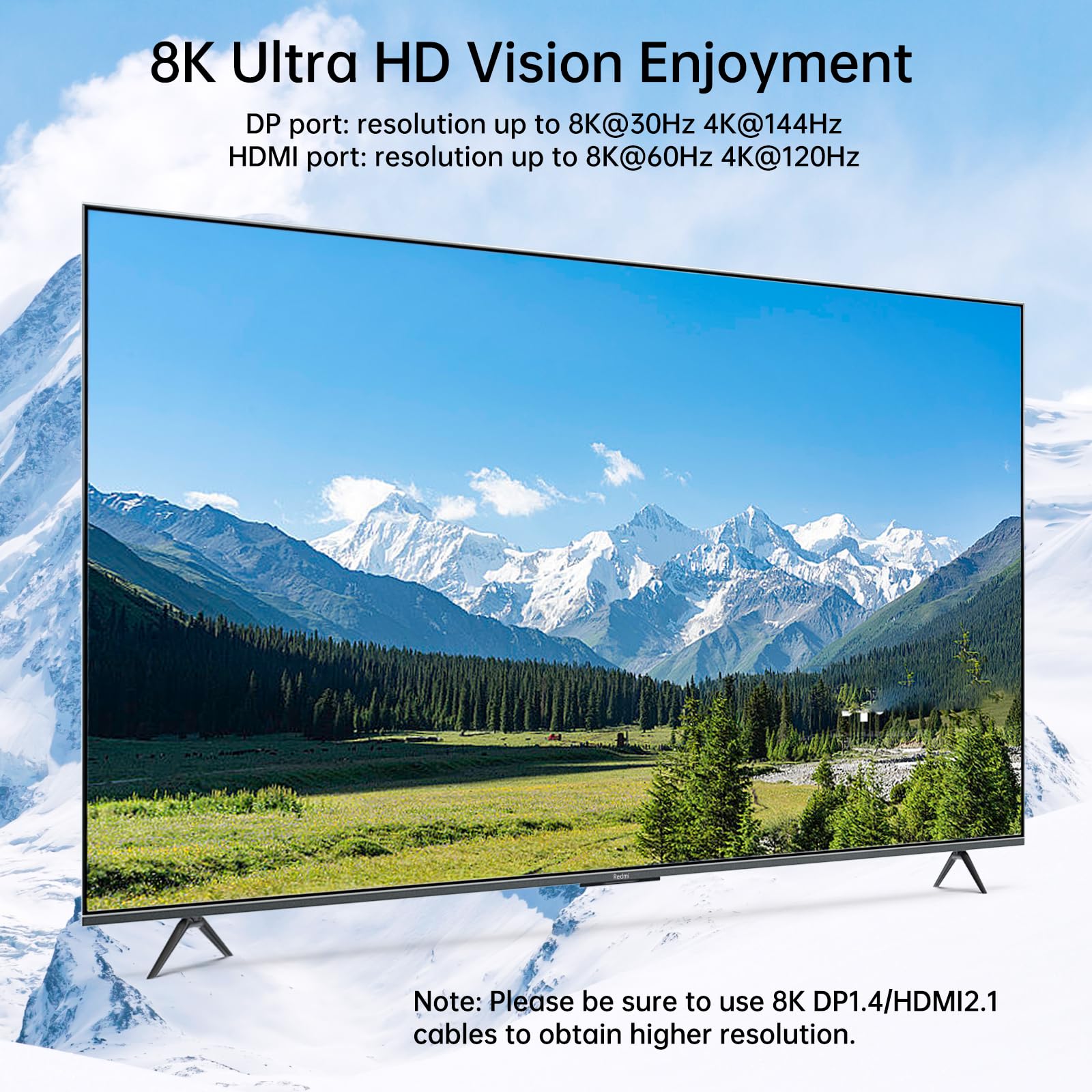 8K@60Hz/4K@144Hz HDMI DP KVM Switch 4 PC 2 Monitore,USB 3.0 KVM Switches mit 4 USB Anschlüssen für 4 Computer Dual Monitor,Kabelfernbedienung und USB-Kabel im Lieferumfang enthalten