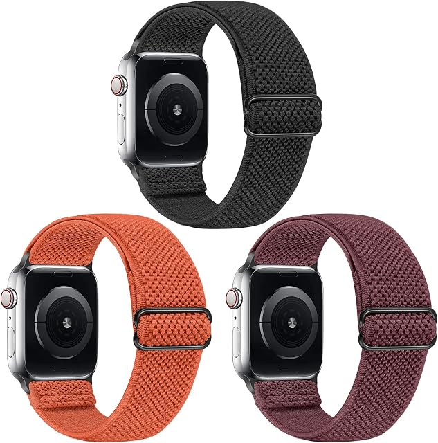 YCHDDER Elastic Solo Loop Strap Compatible with Apple Watch 38mm 40mm 41mm 42mm 44mm 45mm,Adjustable Nylon Sport Replacement Wristband for iWatch Series 8 7 6 5 4 3 2 1 SE for Women Men,3 Packs