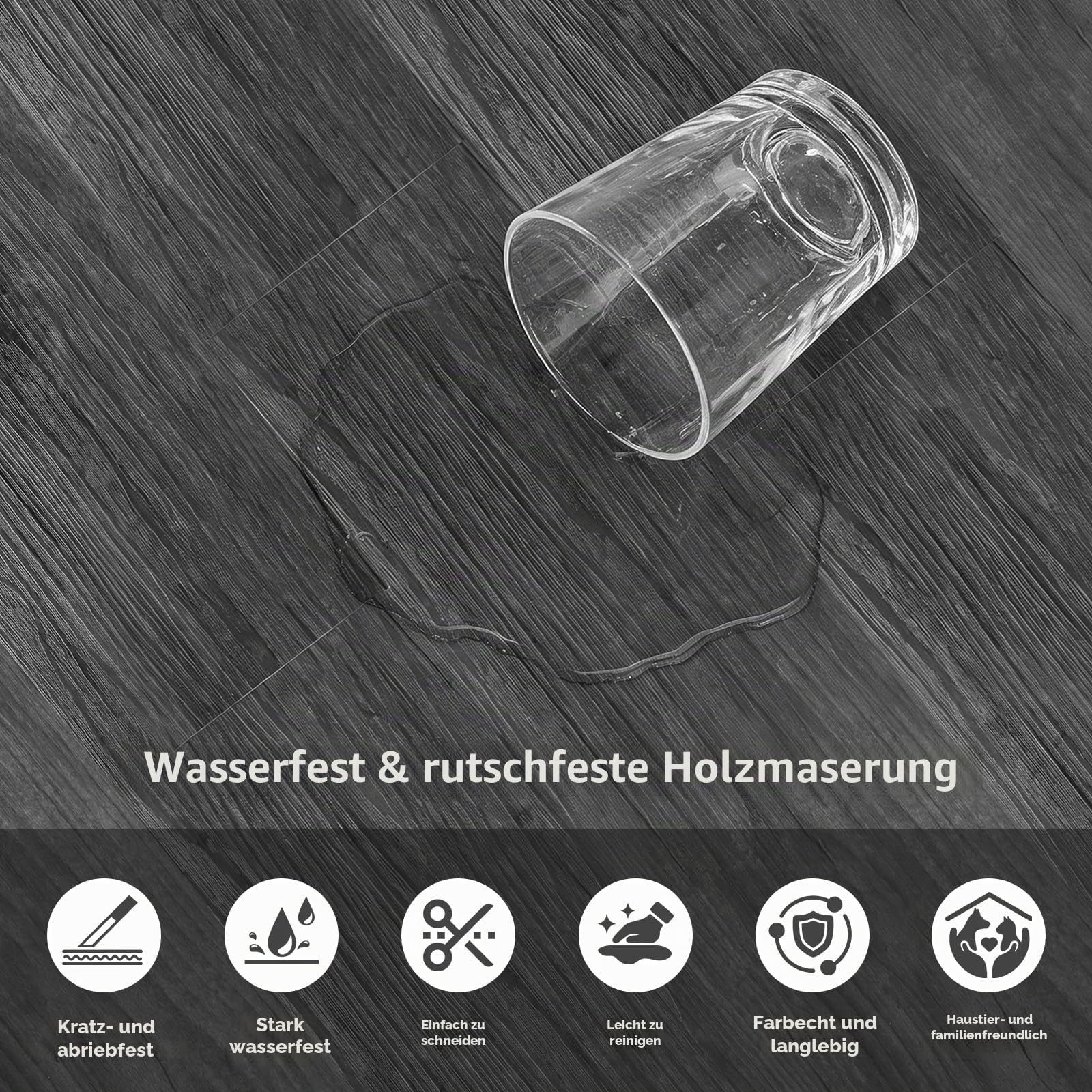 5.02m²/ Vinylboden Selbstklebend, 36 Stück PVC Bodenbelag Selbstklebend mit Holzoptik, Wasserfest Klebefliesen Boden für Küche Wohnzimmer Bodenbelag - 15,24 cm x 91,44 cm - Dicke 2 mm(Anthrazit)