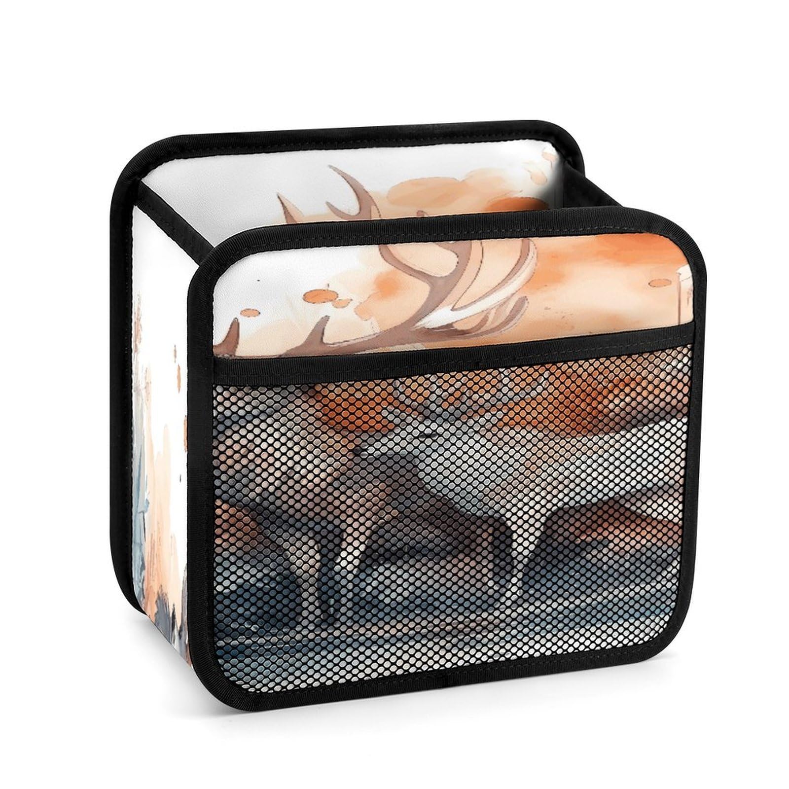 Btcowzrv Style Hand Drawn Deer Car Seat Back Organizer, Pu Leather Hanging Backseat Car Organizer With Elastic Mesh Pocket, Storage Bag For Most Vehicles