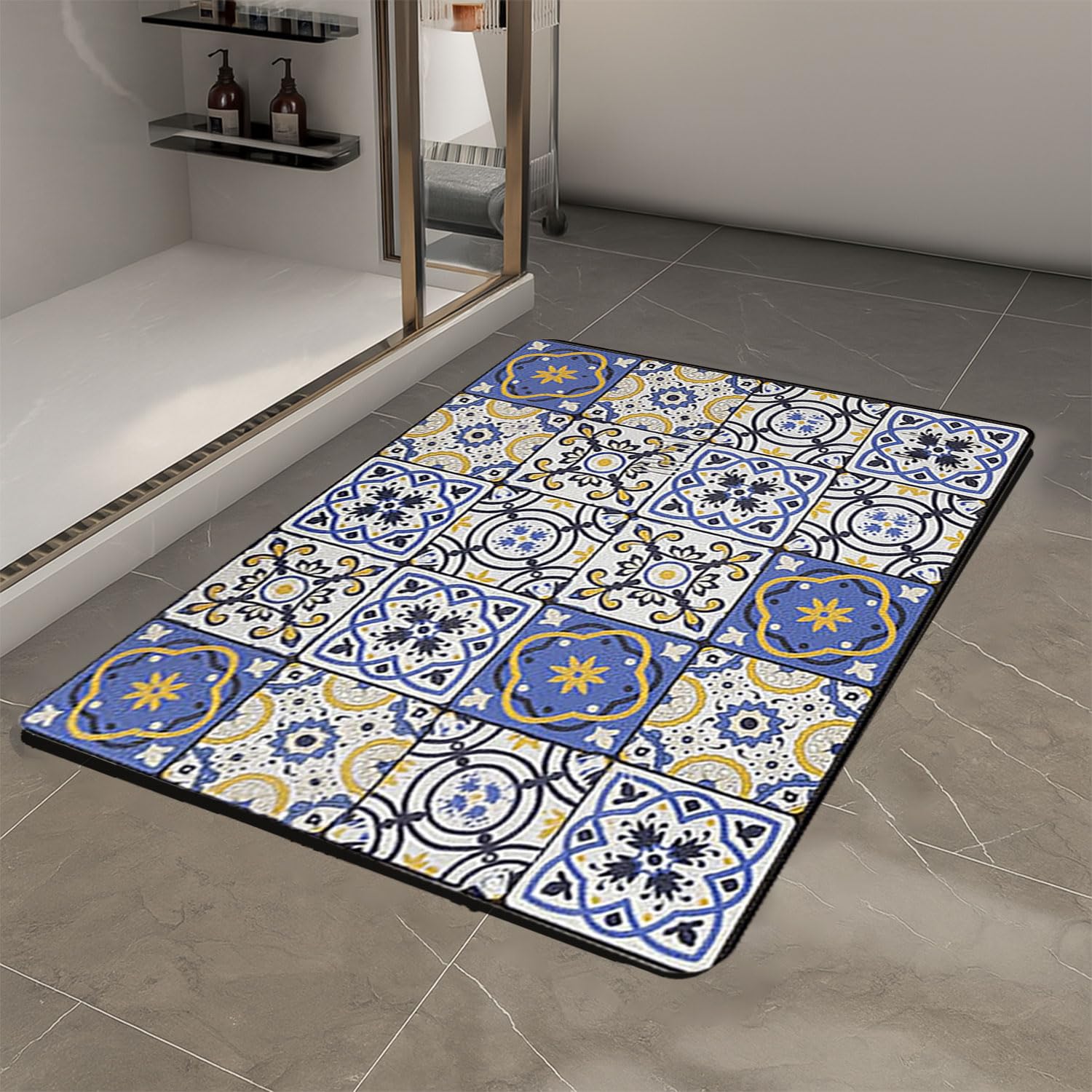PVC Bathroom Mats Anti Slip | Water Absorbent Bath Floor Mat | Quick Dry Anti Skid Bathroom Mats for Home | Door Mat for Wet Area 40x60 Cm (Moroccan Blue)-image-18