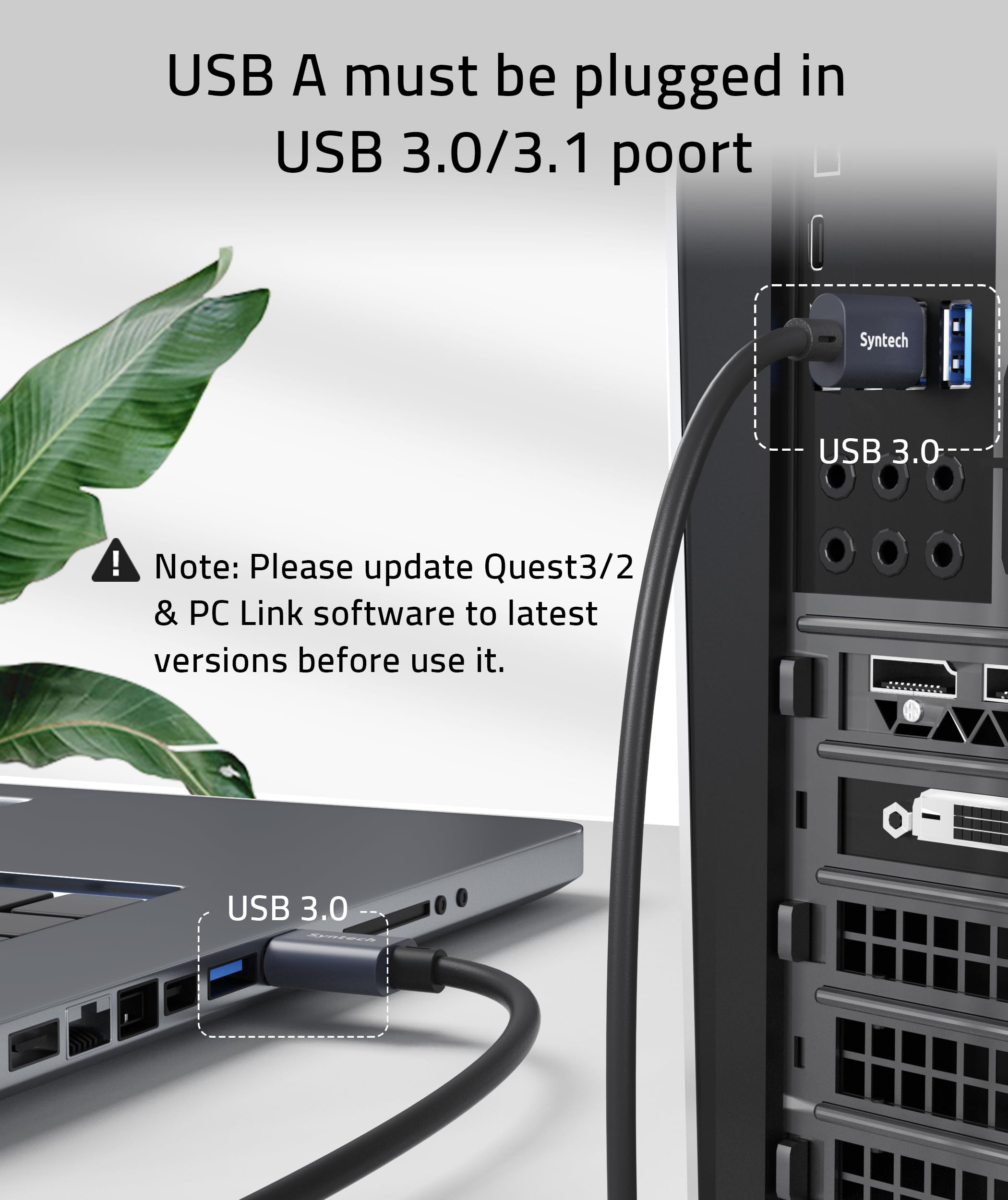Syntech Cavo Link 5 Metri Compatibile con Quest2/Pro e Pico4/Pro Accessori, Trasferimento Dati PC ad Alta Velocità, Link Cavo USB 3.0 a USB C per Visore VR e PC da Gioco, Nero