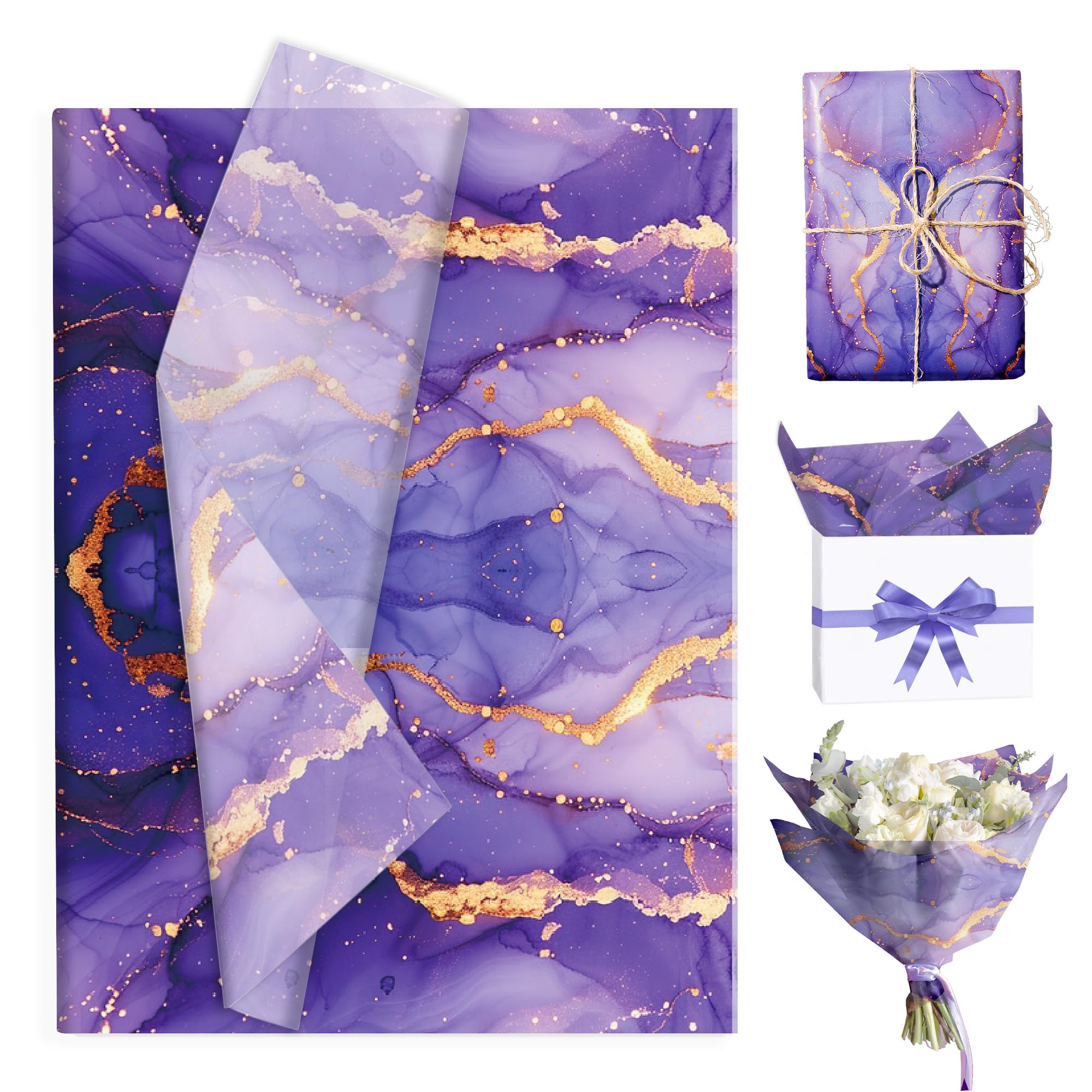 MerwDeeyt 100 Sheets Purple Gradient Tissue Paper 50x35cm 17gsm
