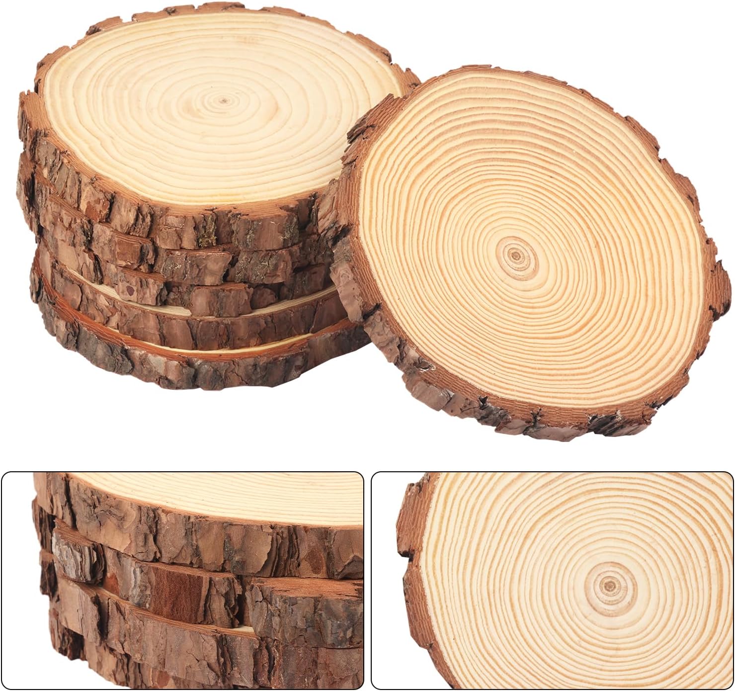 12 PCS 6.3-7.1 Inch Natural Wood Slices, Unfinished Pine Wood Circles with Barks for Coasters, DIY Crafts, Christmas Rustic Wedding Ornaments and Centerpieces,by GNIEMCKIN.