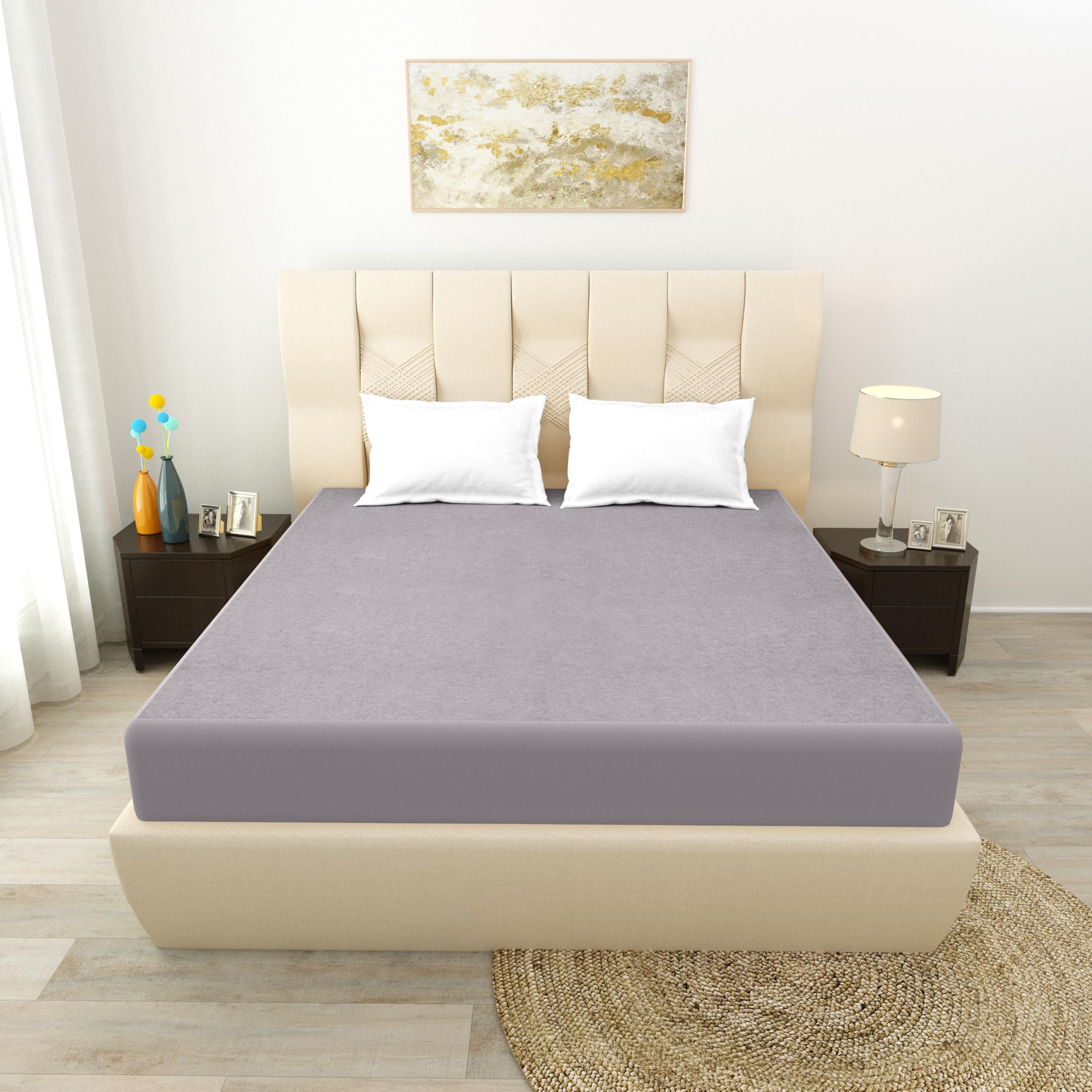 Cotton Mattress Cover for Bed | Soft Fabric Protective Bedding Cover with Elastic Fit | Dust Protection for Mattress | Easy Wash Daily Use Bedroom Essential | Size 72x72 Inch, Grey-picture-13