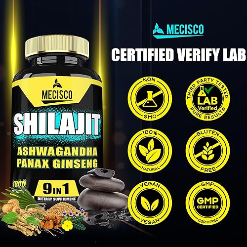 Miniatura 6 de Shilajit orgánico puro del Himalaya 9 en 1 con raíz de Ashwagandha, Panax Ginseng, L-Arginina, Chaga y más - 210 cápsulas - Suplemento Shilajit para