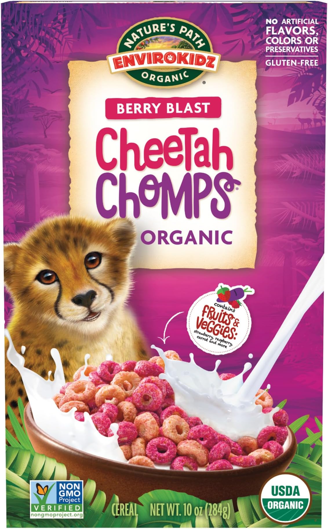 Organic Cheetah Chomps Cereal, 10 oz (Pack of 1), Berry Blast, Gluten Free, Non-GMO, by Nature's Path