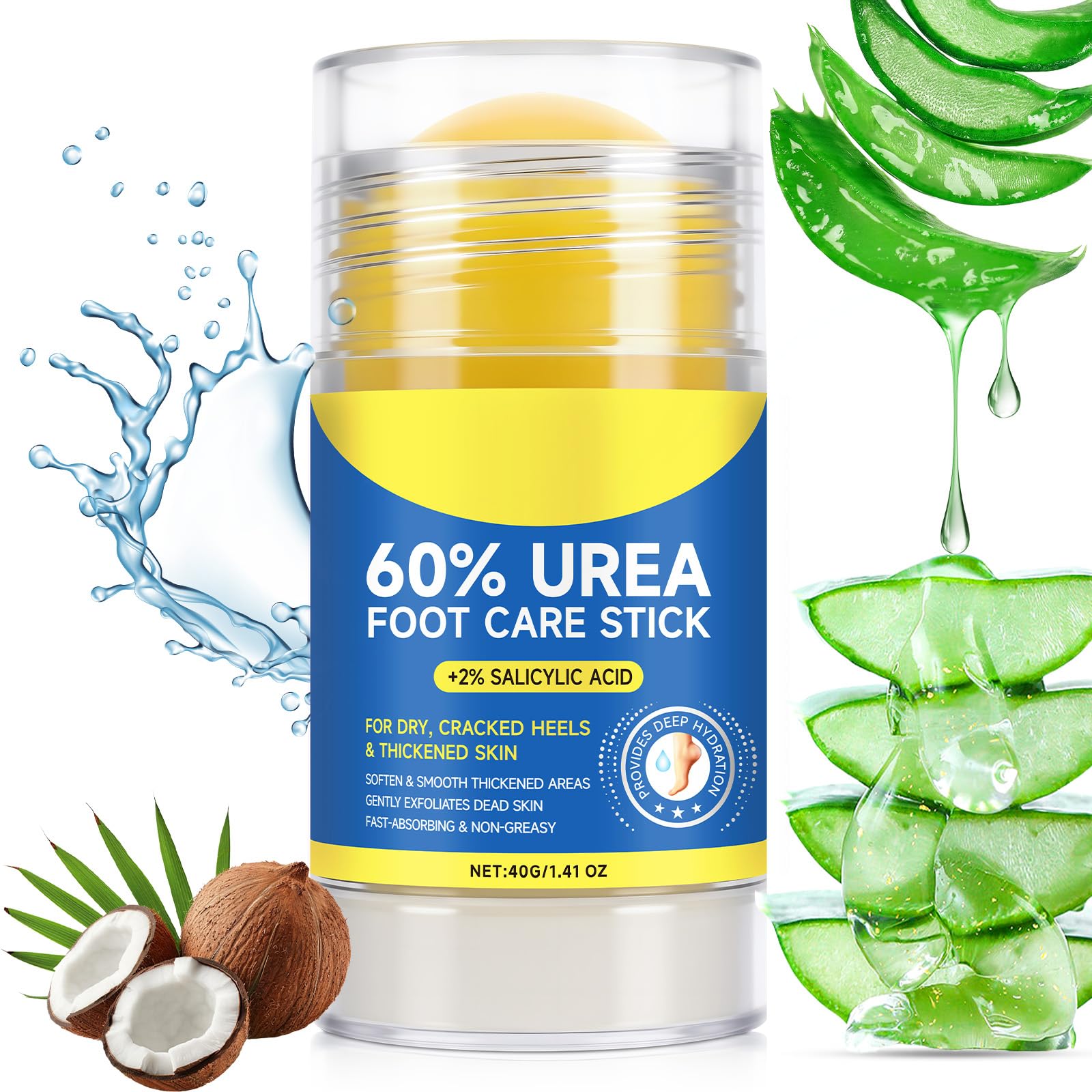 60% Urea with 2% Salicylic Acid Urea Foot Care Stick, Foot Cream Moisturizer for Dry Cracked Feet Knees, Elbows