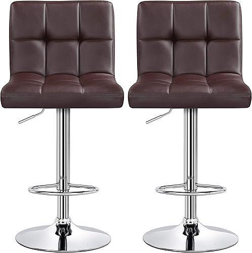 Topeakmart Taburetes de bar modernos de altura ajustables y de piel sintética giratoria, para respaldo de cocina, isla de mostrador, giratorio,