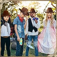 Vista 7 de Unittype Conjunto de 12 Sombreros de Vaquero para Niños, Sombrero de Vaquera Occidental y Bandanas de Poliéster para Niños y Niñas, Disfraces