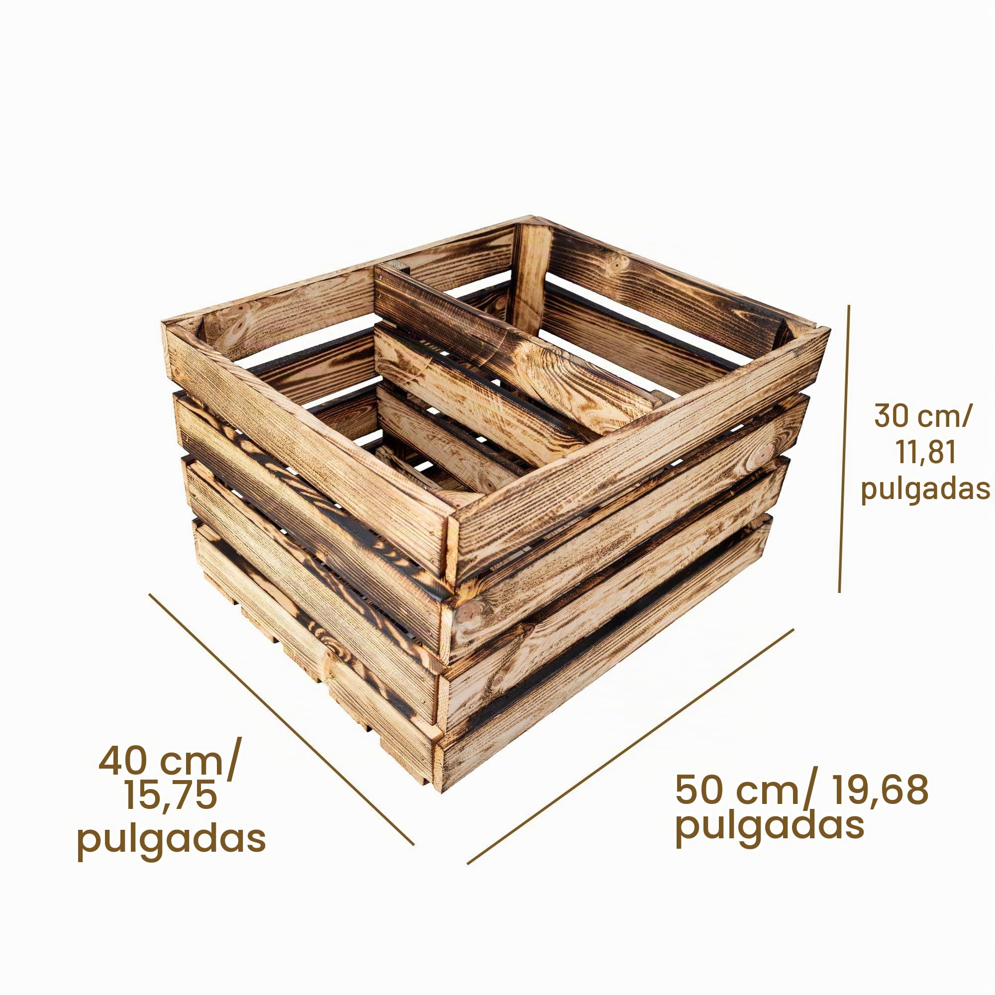 Creative DECO Caja de Madera Flameada con Estante | 50x40x30 cm