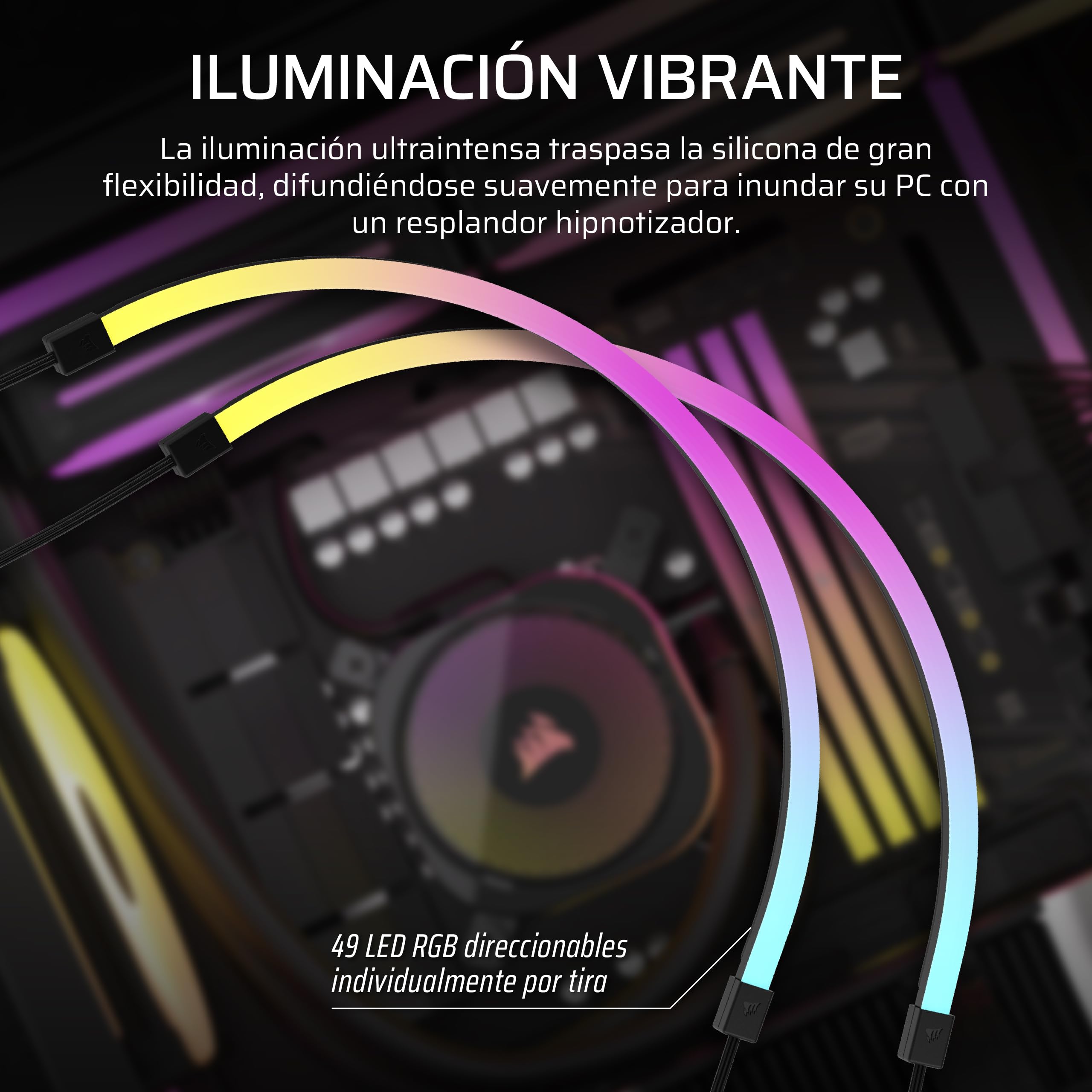 Corsair LS430 Aurora Tiras de Luz RGB 430mm – 2X Tiras de LED RGB Magnéticas Difusas – Cabezal +5V ARGB o Controlador iCUE – Cable Adaptador ARGB a iCUE de 3 Patillas Incluido