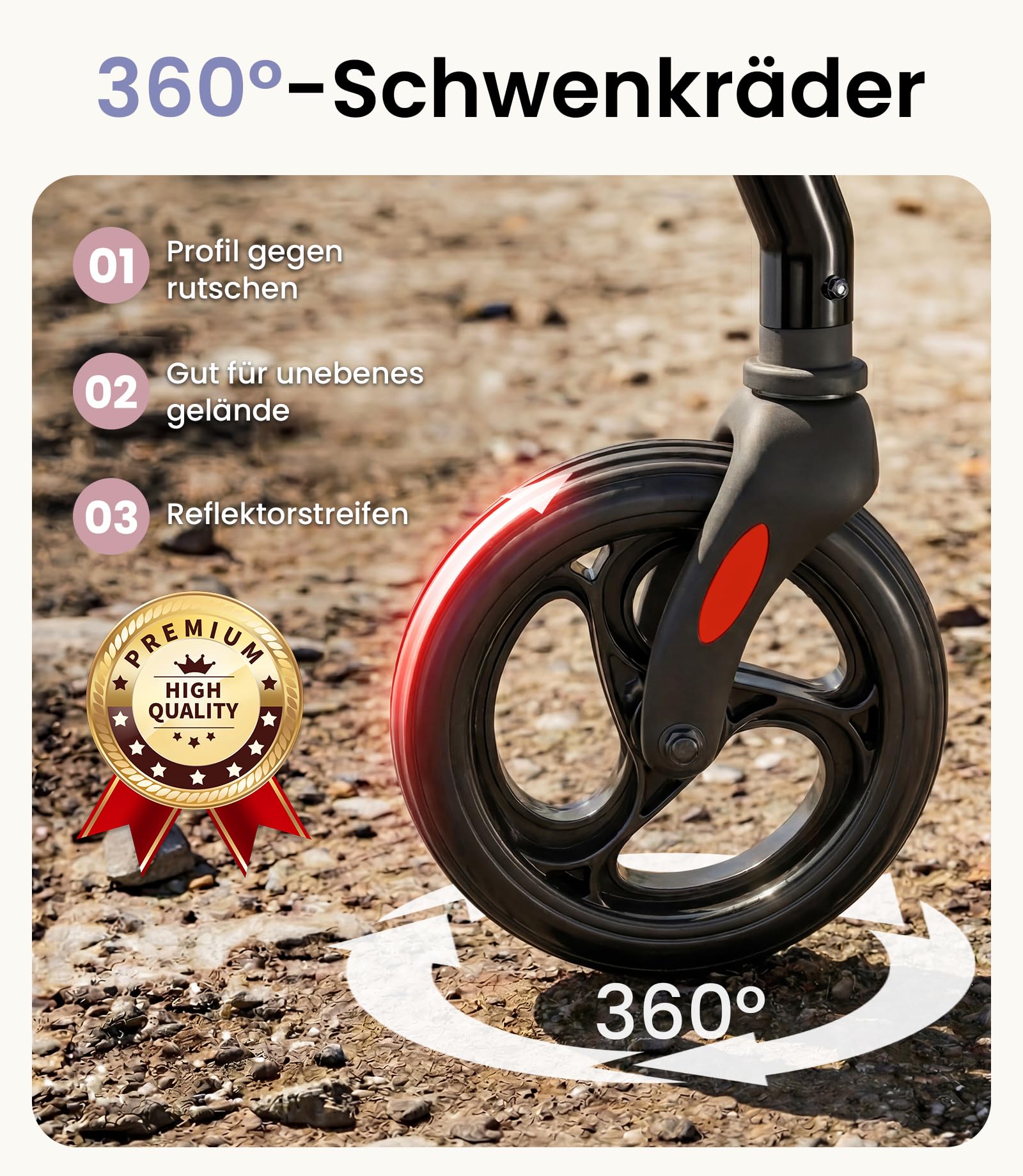 Rollator Faltbar und Leicht mit Sitz, Rollator Schmal für Wohnung, Rollatoren für Senioren mit höhenverstellbar Sitz und Griff, Gehwagen leicht klappbar mit Bremse, 8" All-Terrain Räder, Sternensilber