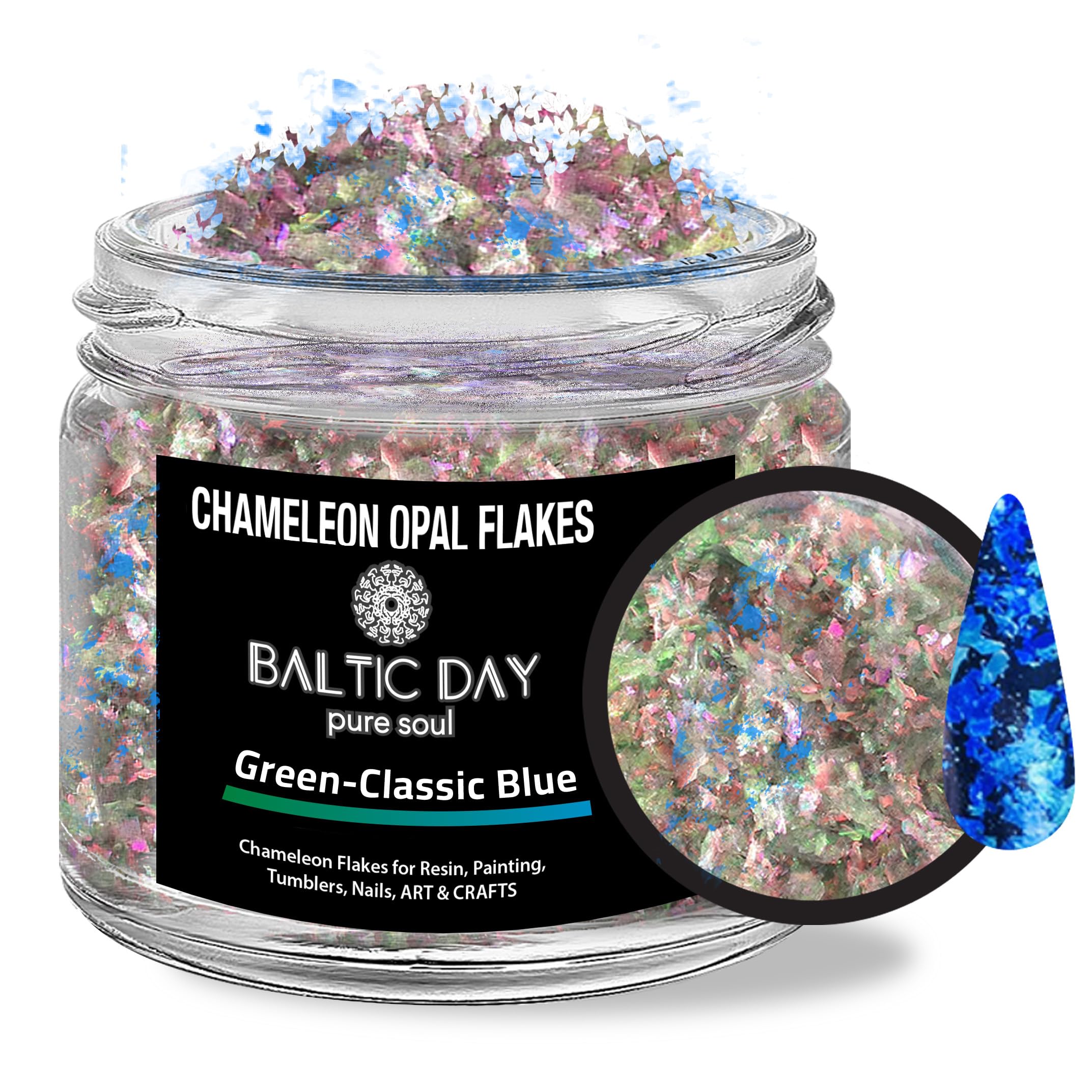 BALTIC DAY Chameleon Opal [ Green/Blue ] Flakes - Color Shift Mica Pigment Powder for Epoxy Resin - Chrome Flakes for Tumblers, Molds, Nail Art, Eyeshadow, Makeup