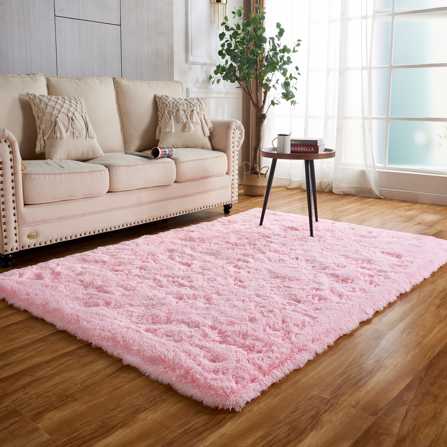 Achiiso Shaggy Area Rugs,Anti-Skid Pink Fluffy Rug for Bedrooms,Living Room, Bedside,Kids Room Rectangular Rug (Pink,140x200 cm) — image 1