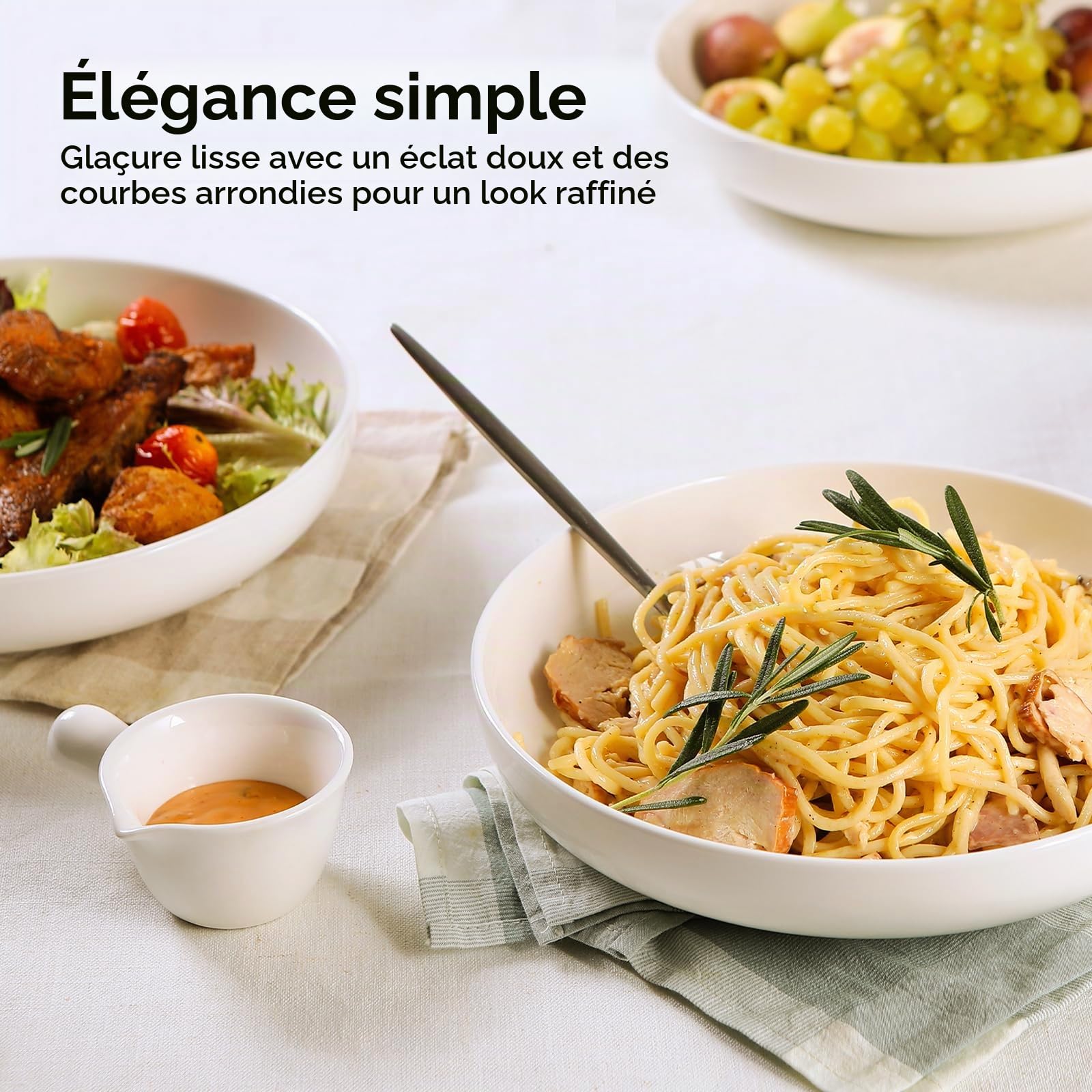 Y YHY Lot de 4 grands bols à pâtes de 24,8 cm, grands bols à salade de 1,4 l, bols de service en céramique, larges et peu profonds, passent au micro-ondes et au lave-vaisselle, blanc