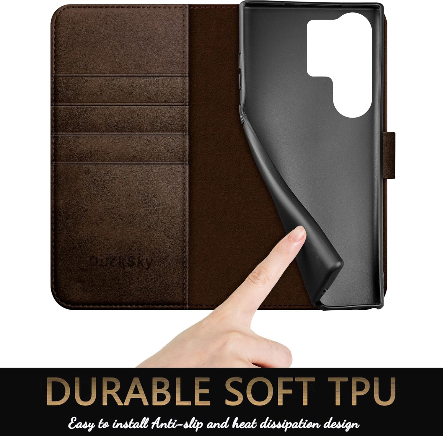 DuckSky Compatible with Samsung Galaxy S26 Ultra Genuine Leather Wallet case【RFID Blocking】【4 Credit Card Holder】【Real Leather】 Flip Phone case Cover Women Men for Samsung S26 Ultra case Brown