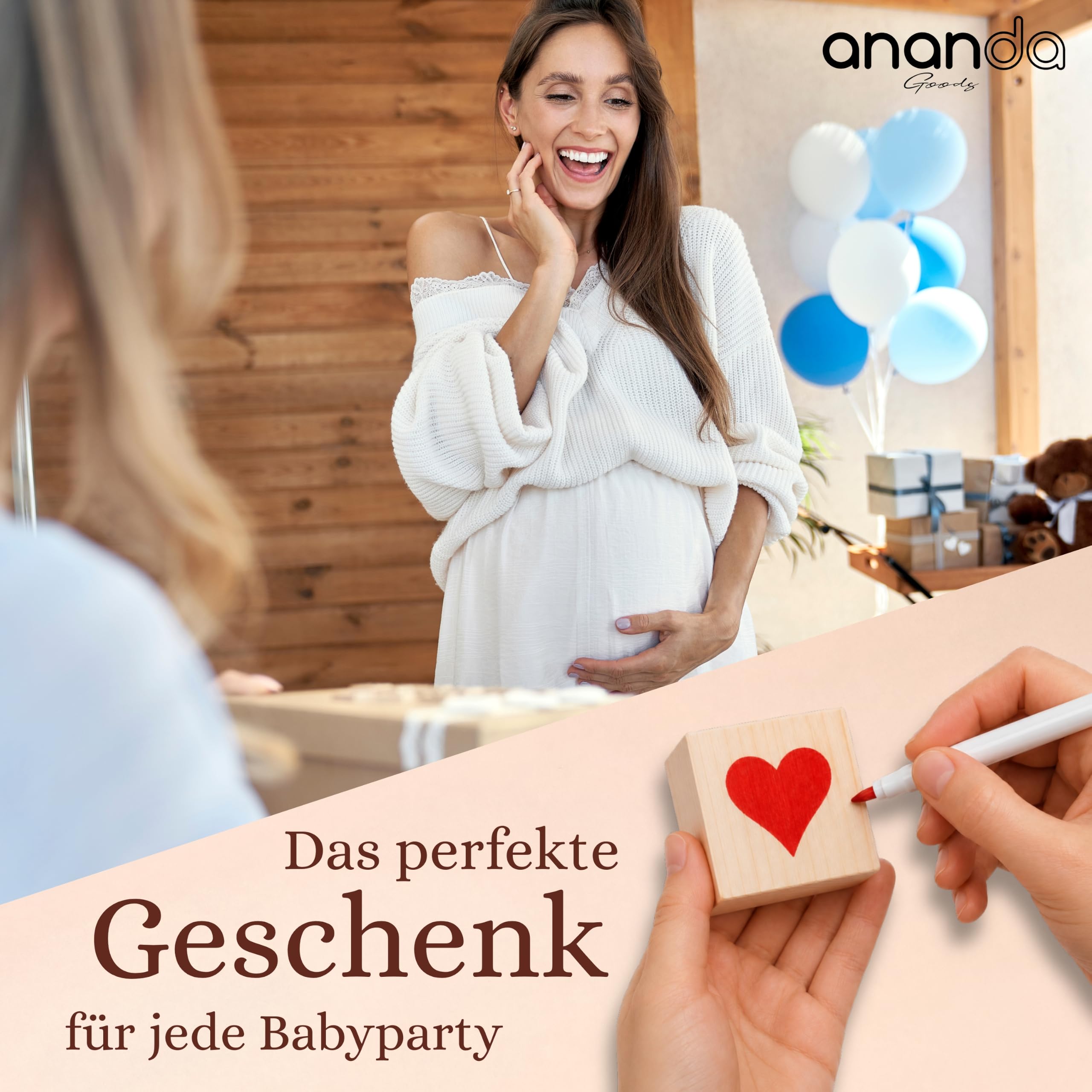 Bauklötze Bemalen Babyparty – Spiele & Baby Party Dekoration, Geschenk zur Geburt & Baby Shower, kreative Partyaktivität - 26 Bauklötze / 53 Teile