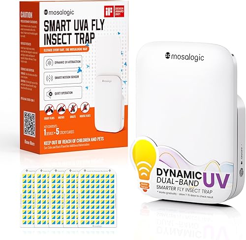 Mosalogic Trampa inteligente para moscas de frutas para interiores con sensor de movimiento, luz nocturna, 3 modos, silenciosa, cobertura de 600
