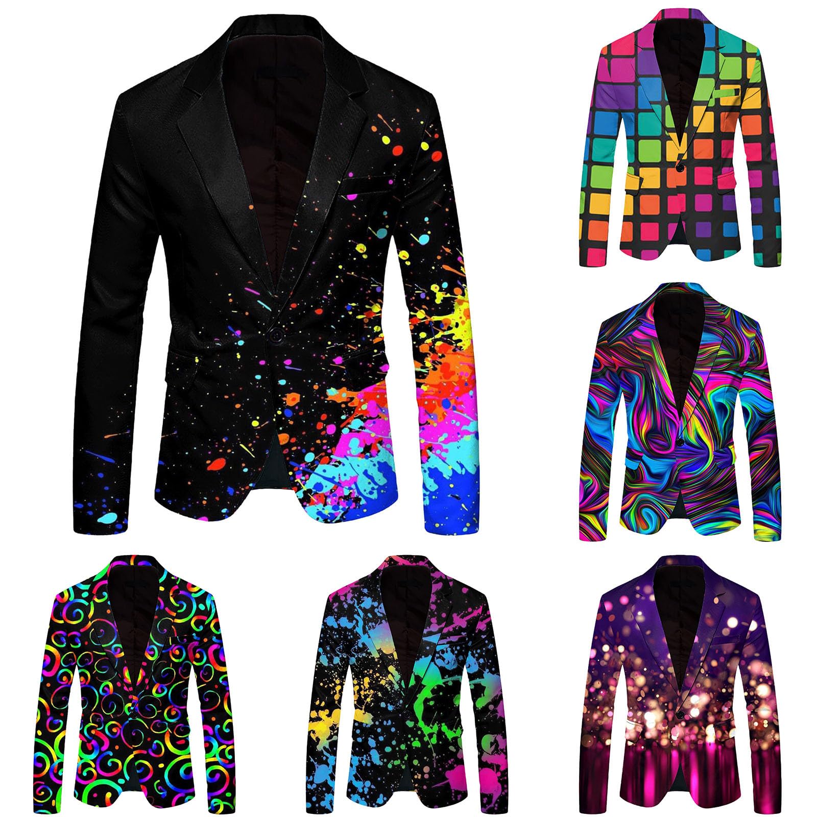 Veste de costume pour homme - Coupe droite - Costume de carnaval pour homme - Blazer des années 80 - Costume hippie des années 70 - Veste de costume disco avec motif coloré pour mariage, bal