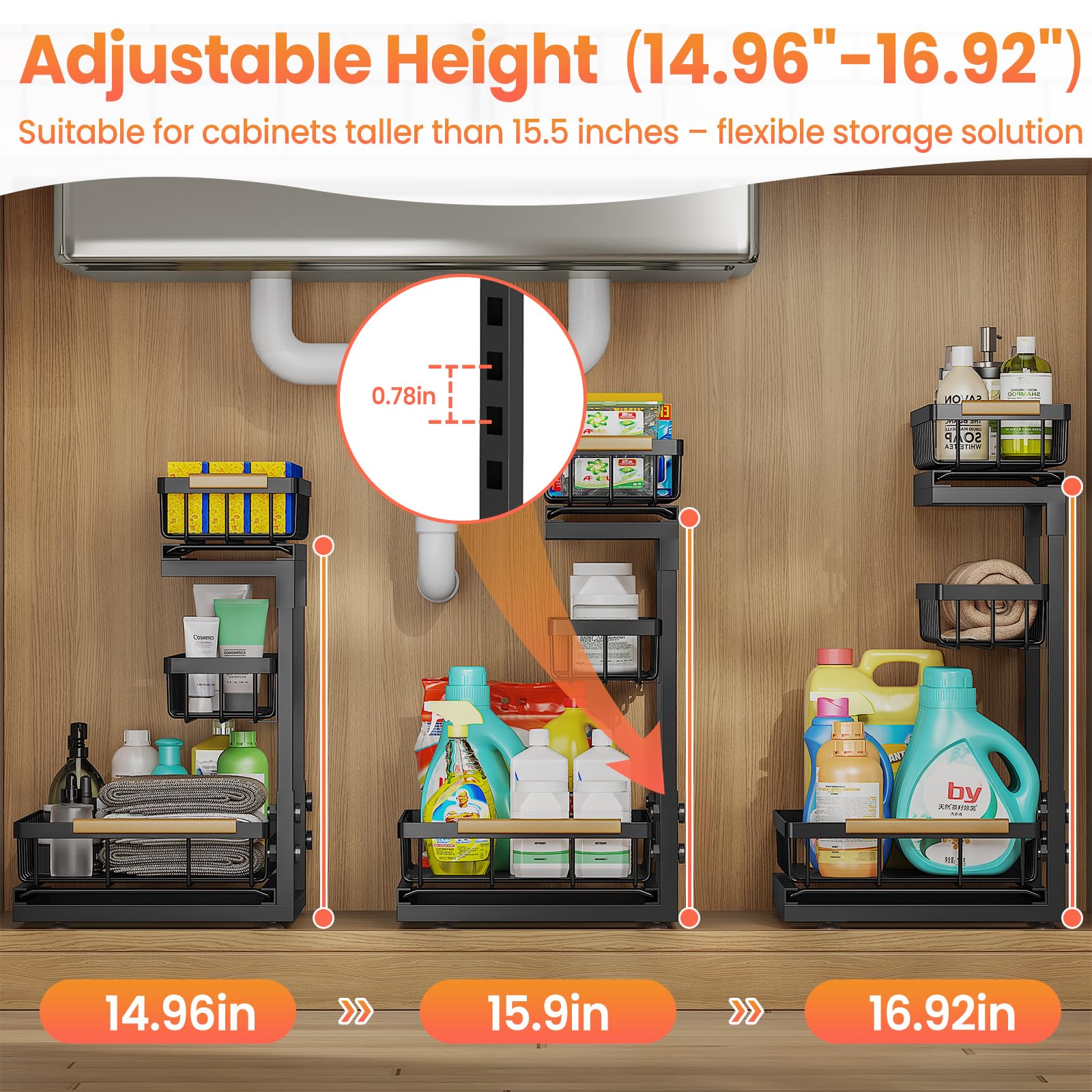 Organizer und Aufbewahrung unter der Spüle für Bad und Küche, 2 Stück, 3 Etagen