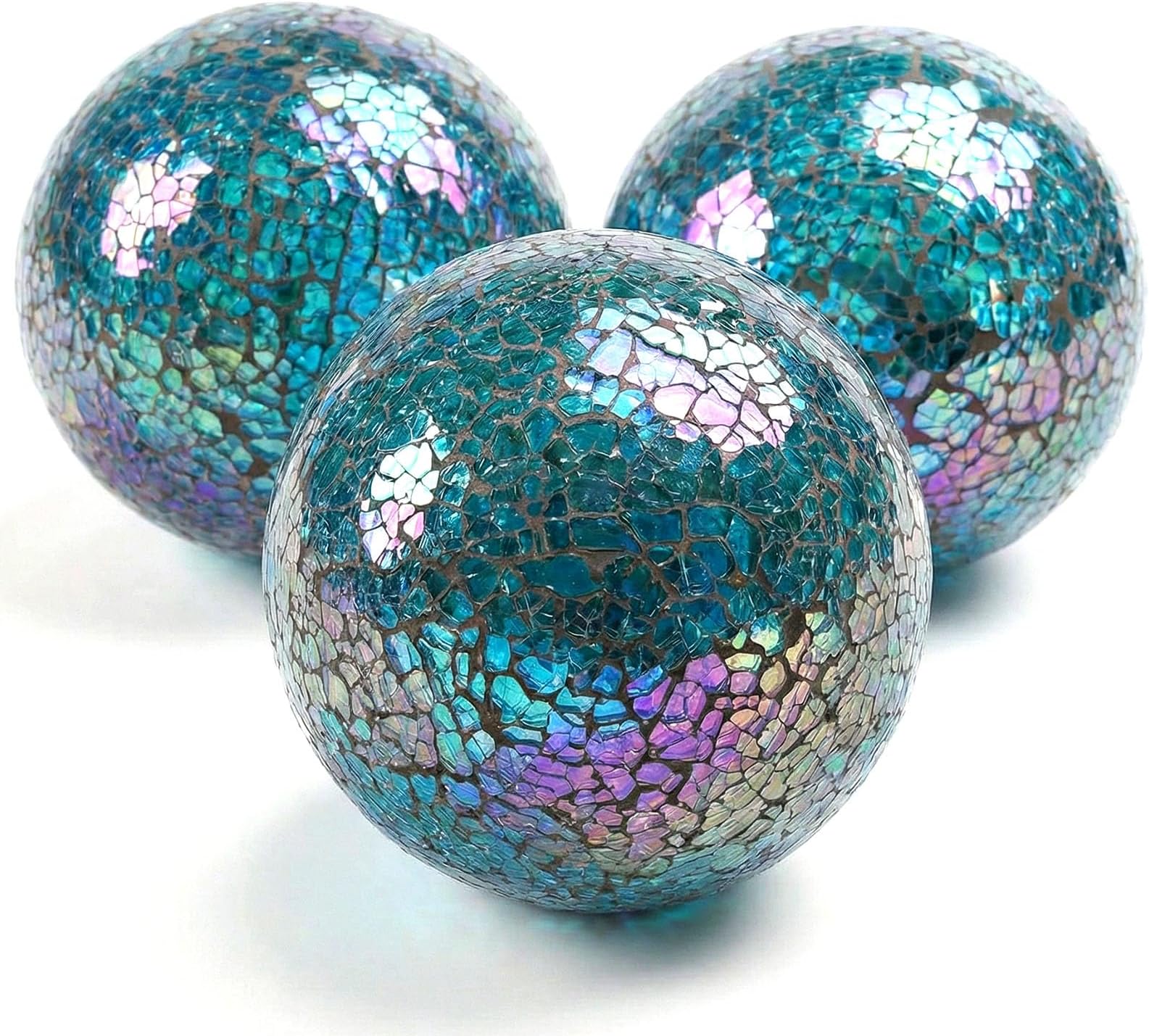 - 3PCS Decorative Balls for Bowls, 4 Inch Turquoise Orbs Glass Balls for Centerpiece Bowls Mosaic Sphere for Home Decoration Dining Table
