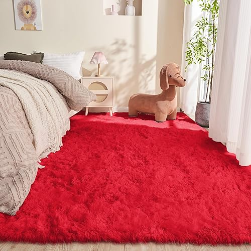 OPPODREAM 8x10 Red Rugs for Bedroom, Ultra-Soft Fluffy Area Rugs for Living Room, 8 x 10 Shag Carpet for Nursery, Kids, Girl, Boy, Baby, Plush, Fuzzy, Shaggy, Cute Home Decor