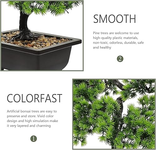 Miniatura 4 de Yardwe Árbol de pino bonsái artificial plantas de imitación de pino en maceta, arreglos florales acogedores, decoración de Feng Shui, centros de