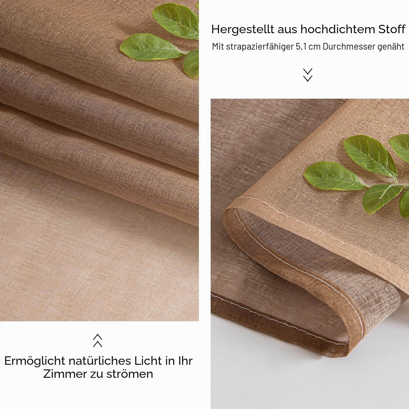 EMEMA Vorhang Zweifarbiger Vorhänge mit Ösen 2er Hellkaffee Voile Gardinen