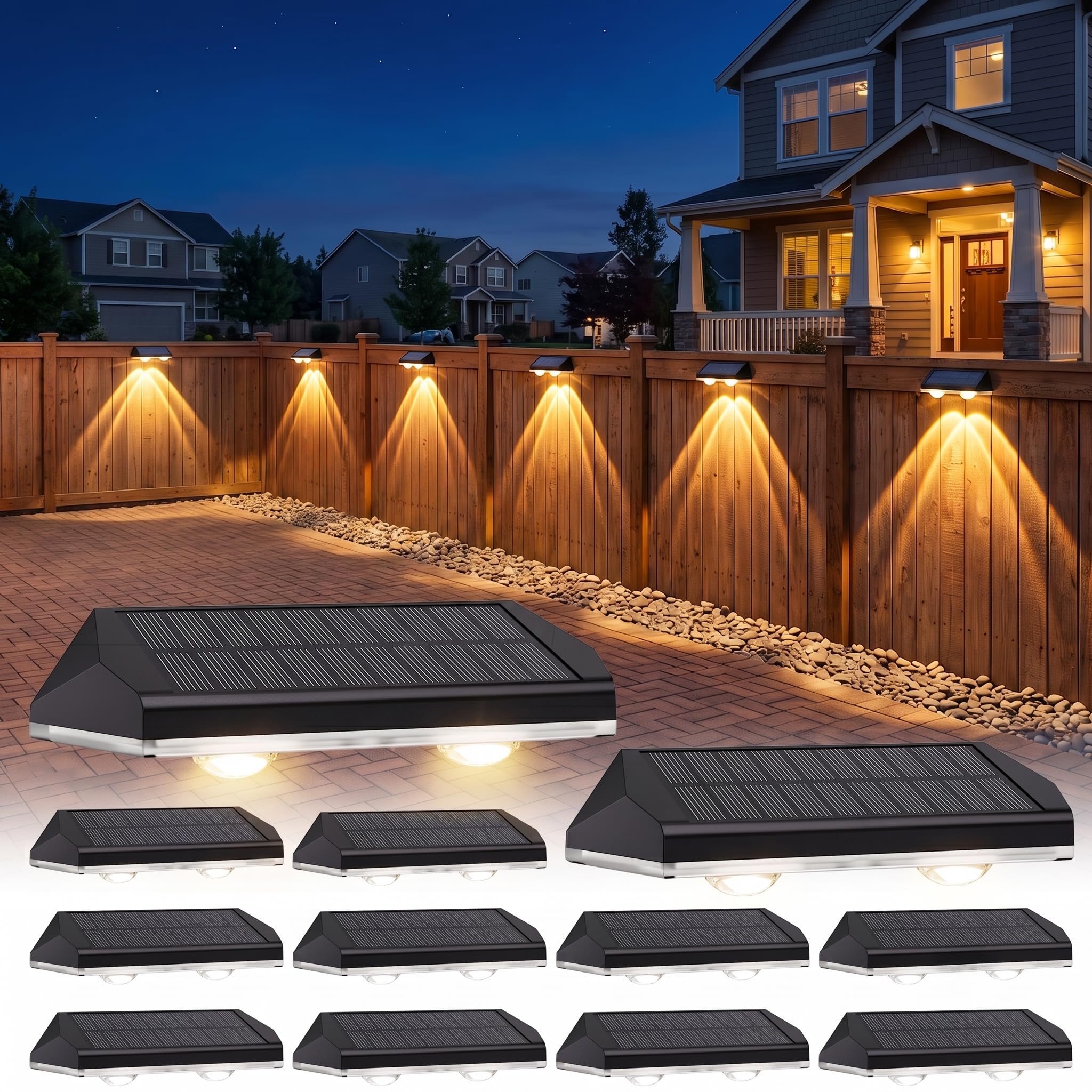AUDLES Fence Lights Solar Powered, 12 Pack 3 Color Temp LED Solar Fence Lights Outdoor, IP65 Waterproof Landscape Step Lights for Backyard, Patio, Railing, Garden, Yard
