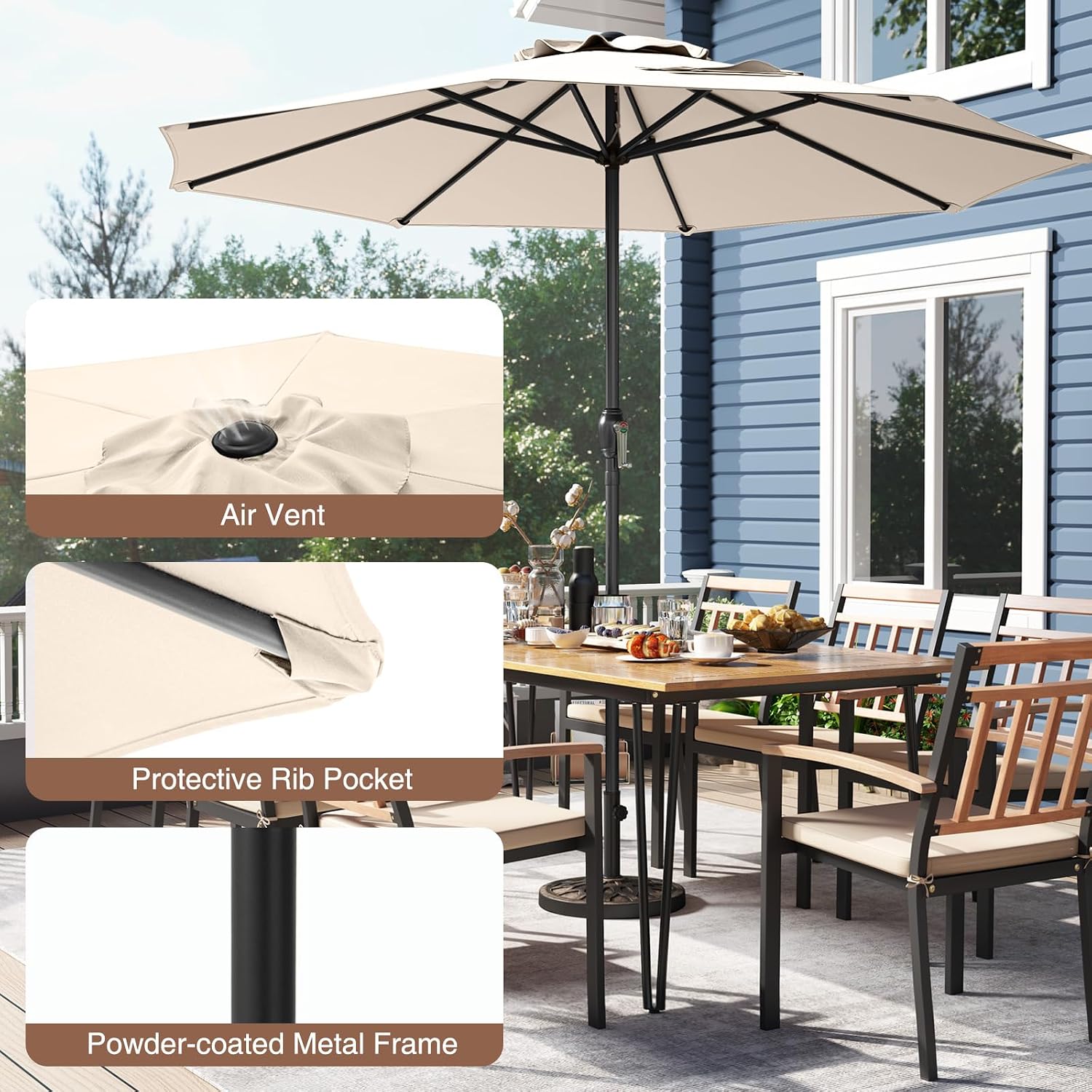 HAPPYGRILL 8.5 ft Patio Umbrella, Outdoor Heavy Duty Market Table Umbrella w/Crank Handle, 8 Sturdy Ribs, Vented Top, Outdoor Umbrellas for Patio, Garden, Backyard, Poolside