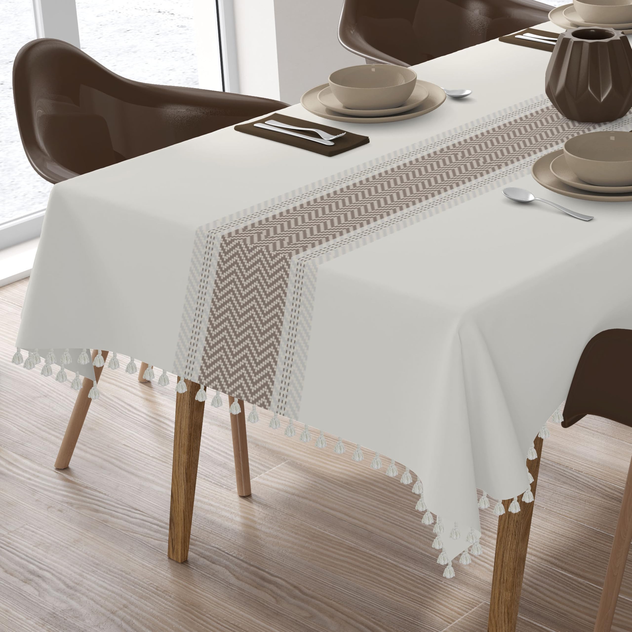 HOME COLORS.IN Sicilia Center Herringbone Stripes 6 Seater Table Cloth with Tassel - 100% Cotton Center Table Cloth - Soft & Thick - Premium Boho Dining Table Cover - 60 x 84 Inch - Desert Tan (B0DGQNMPGM) Amazon Price History, Amazon Price Tracker