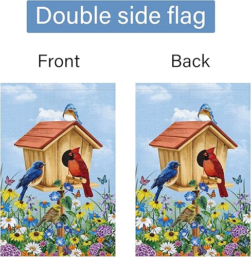 Miniatura 6 de Louise Maelys Bandera de bienvenida para jardín de pájaros de primavera de 12 x 18 pulgadas, vertical de doble cara, de arpillera, pequeño, floral,