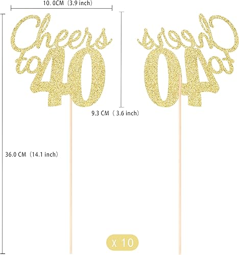 Miniatura 67 de Gexolenu Cheers to 40, paquete de 10 centros de mesa de cumpleaños de 40 cumpleaños con purpurina de color oro rosa de doble cara para mesas