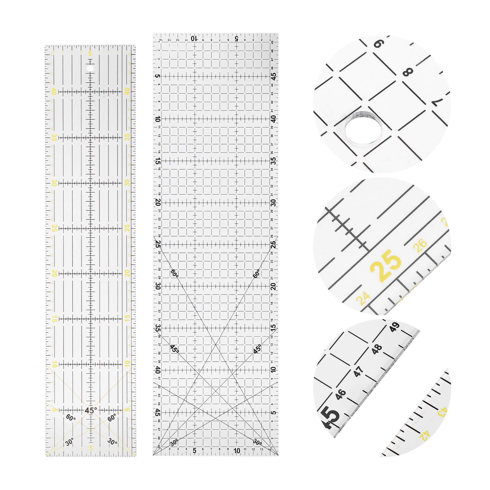 MRKU Set di 2 righelli per Quilting in Acrilico Trasparente, Bordo Antiscivolo, Linee di griglia, plastica Spessa
