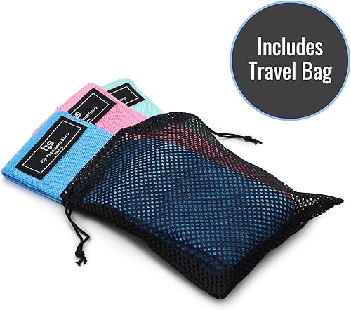 Miniatura 4 de Healthsmart Bandas de resistencia de tela, objetivos abdominales, glúteos, cuádriceps, pantorrillas, isquiotibiales, 3 bandas con niveles de