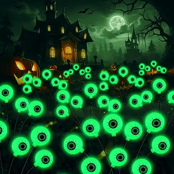 Kohlrabi Halloween Decorations Outdoor, 4 Pack 24 LED Solar Scary Eyeball Swaying Lights