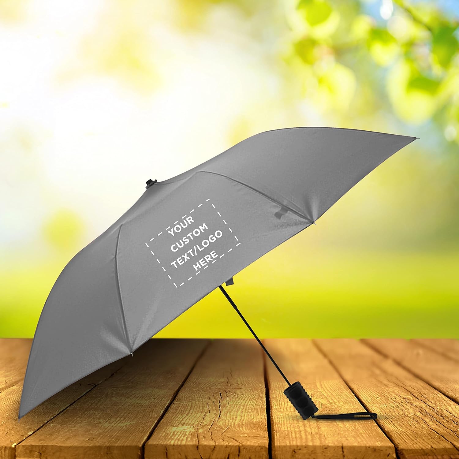 DISCOUNT PROMOS Custom Compact Manual Folding Umbrellas Set of 12/36/96, Personalized Bulk Pack - Perfect for Travel, Promotional Events or Giveaways - Grey