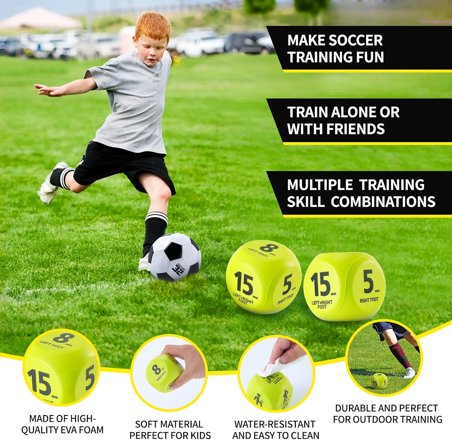 2 Set Kids Soccer Goals for Backyard with Training Equipment, Portable Foldable Practice Nets with Ball, Dice & Mat, Cones, Air Pump and Carry Bag for Toddler Youth Outdoor Sports Game