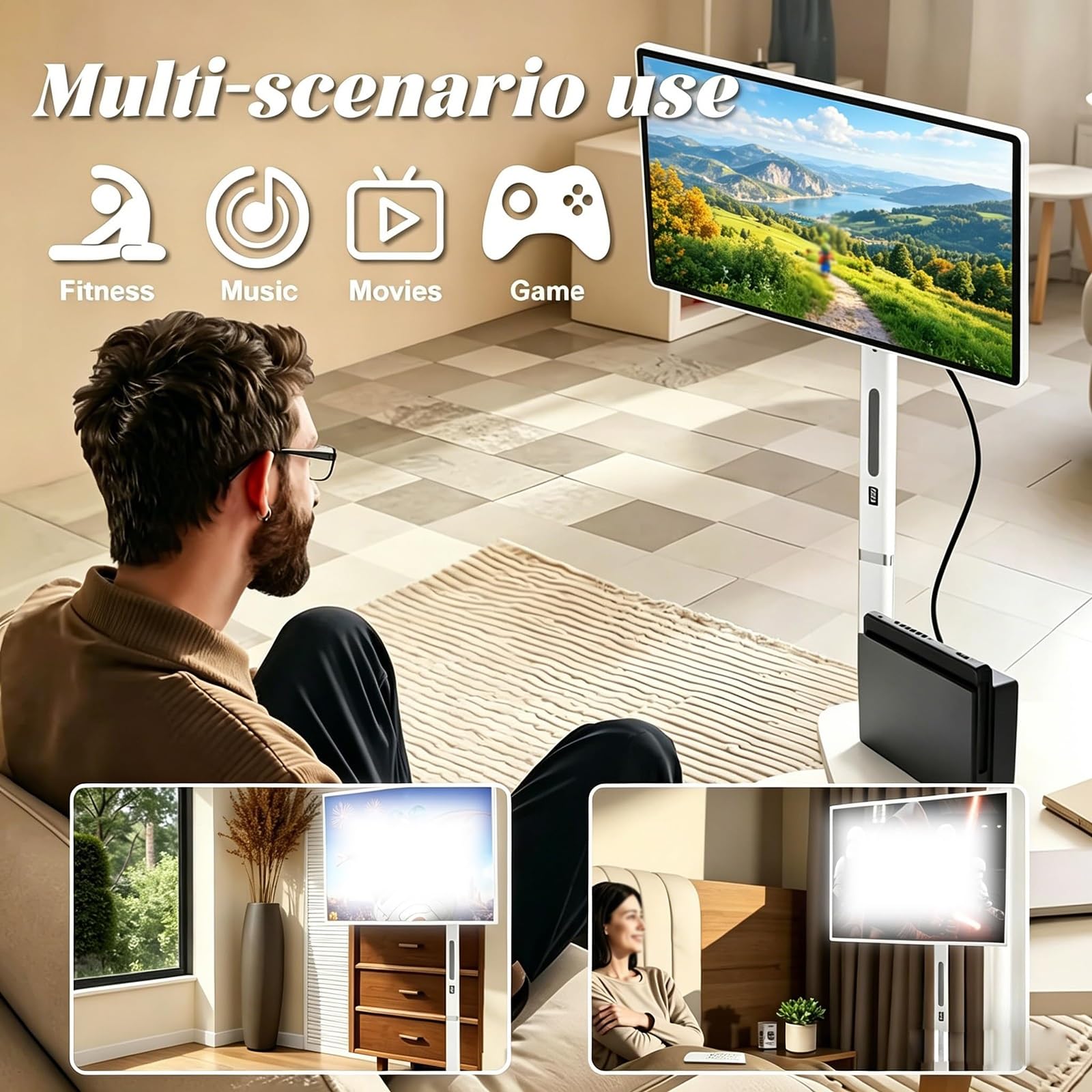 TV Inteligente PortáTil con Pantalla TáCtil 32", Control por Voz, Almacenamiento 8 GB + 128 GB, Soporte con Ruedas, TransmisióN InaláMbrica Y CáMara Integrada, para Hogar, Oficina