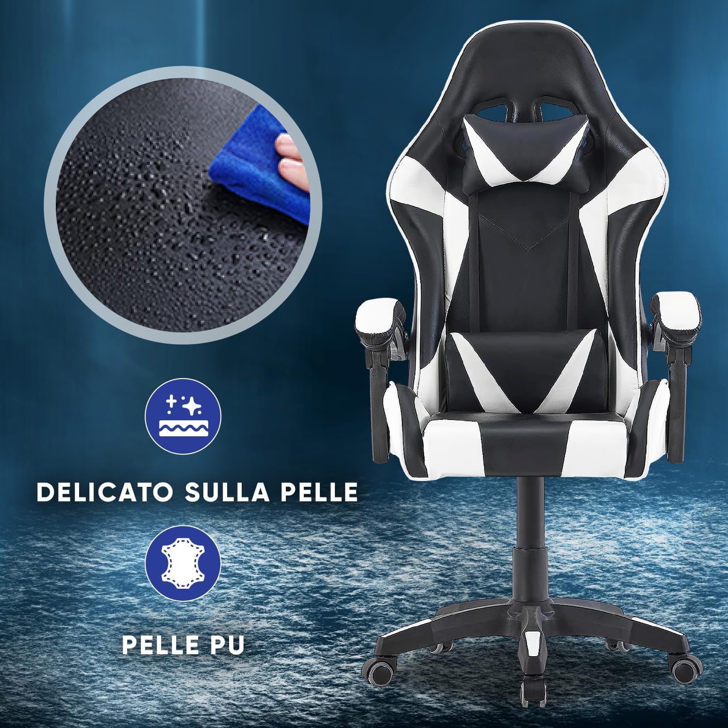 Walden Sedia da gaming, ergonomica, da ufficio, da gaming, schienale regolabile, sedia girevole da corsa, ufficio, computer, ergonomica, videogioco (bianco)