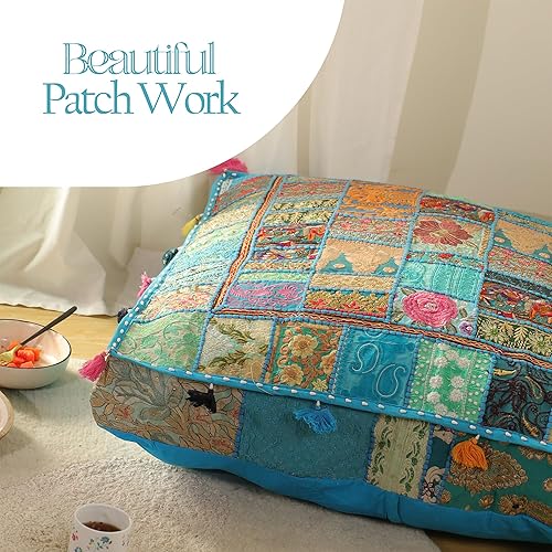 Miniatura 75 de THE ART BOX Cotton Patchwork Vintage Boho Embroidered Floor Pillows & Cushion Cover Dog Pouf Seating Pouf Meditation Pillow Pet Bedding Cat Bed Boho