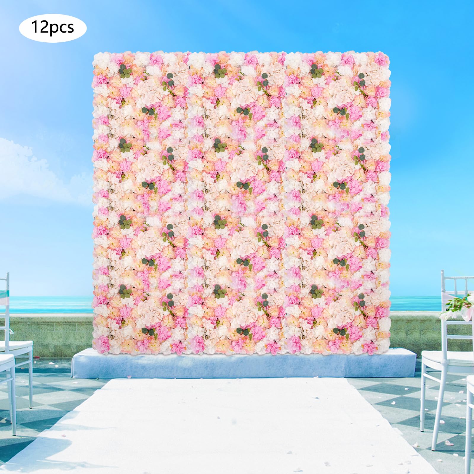 Fondo de pared de flores flor pared panel conjunto de flores artificiales pared para pasillo principal apartamentos escaparate rosa + blanco 40 x 60 x 2 cm 12 piezas