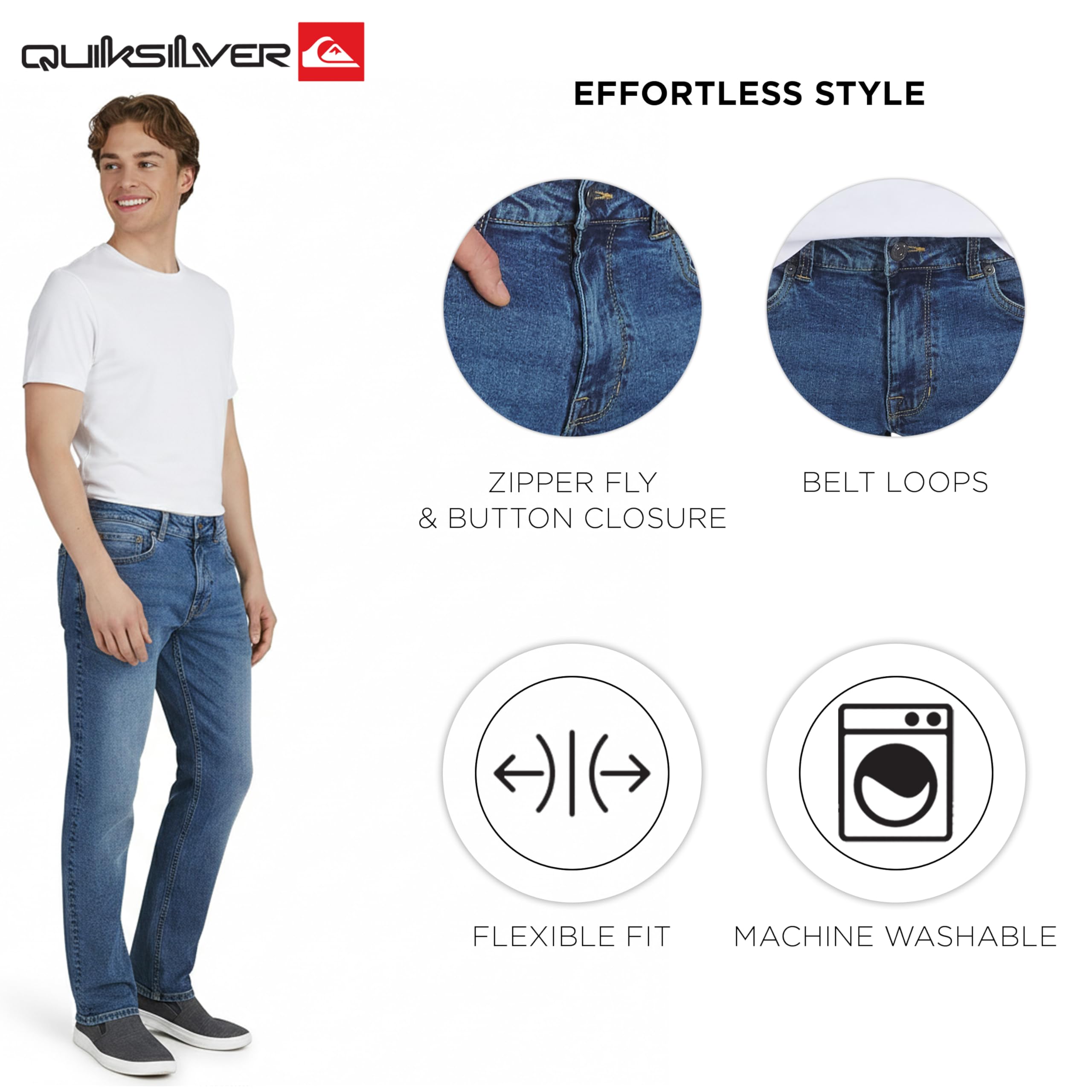 Quiksilver Men's 5 Pocket Straight Fit Stretch Waist Denim Jeans — view 5