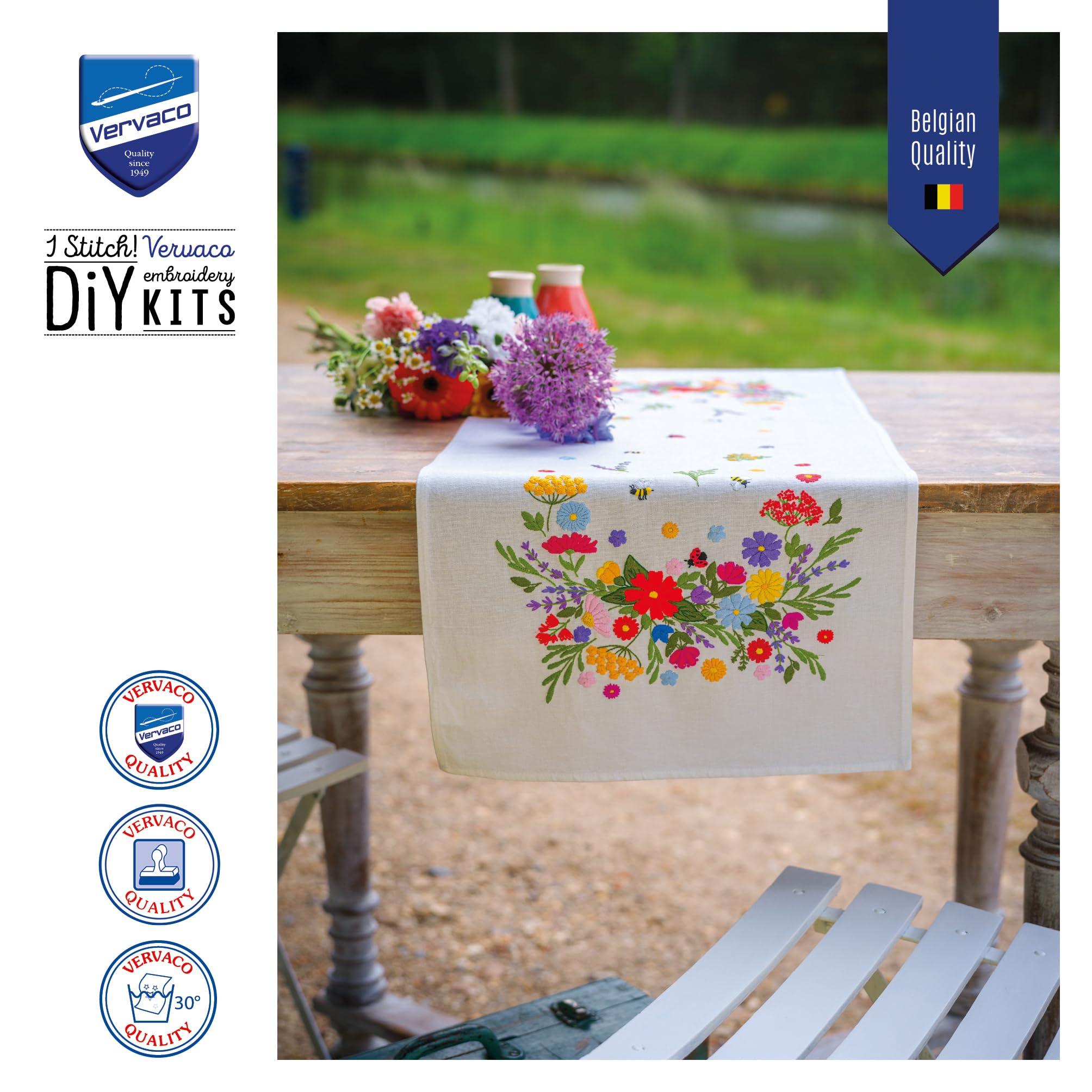 VERVACO Kit Centrotavola Ricamo Prestampato MONDO FLOREALE Set Ricamo Biancheria Da Tavola ca. 35 x 95 cm Set Fai Da Te Creativo Size Kit Hobby Creativi Adulti Casa Decor Embroidery Embroidery Runner